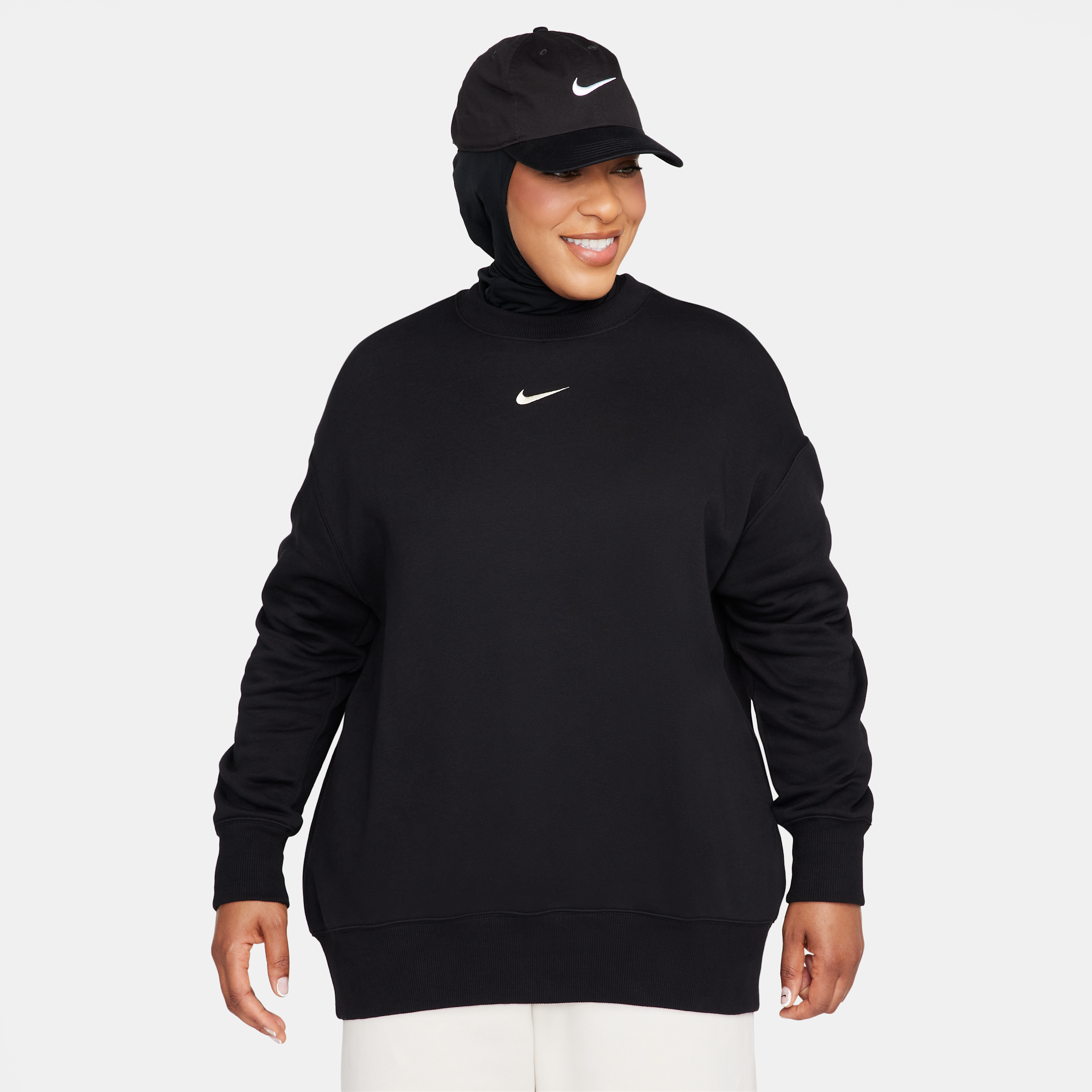 Women's Nike Sportswear Phoenix Fleece Oversized Crew-Neck Sweatshirt in Black | DQ5733-010