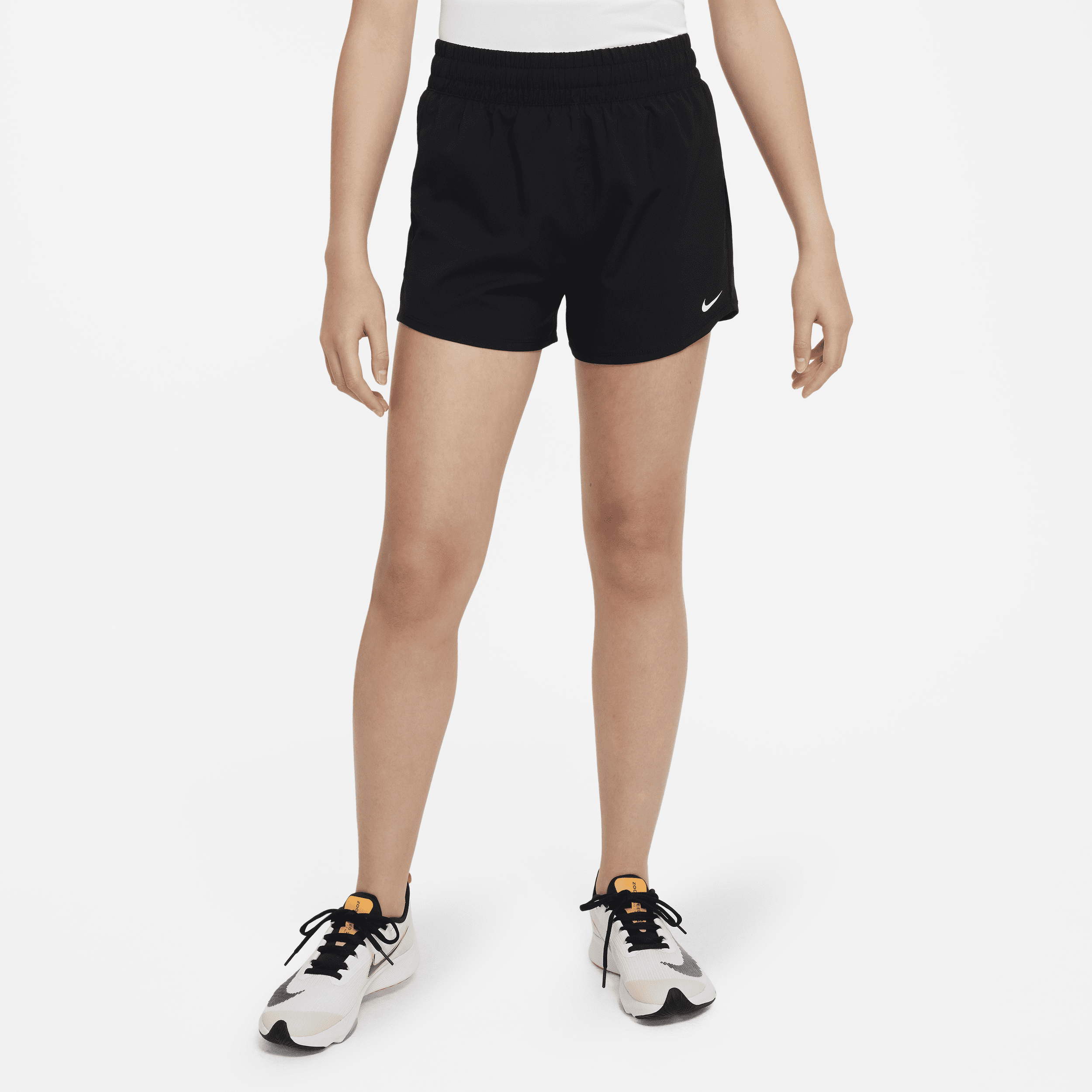 Shop Nike One Big Kids' (girls') Dri-fit High-waisted Woven Training Shorts In Black