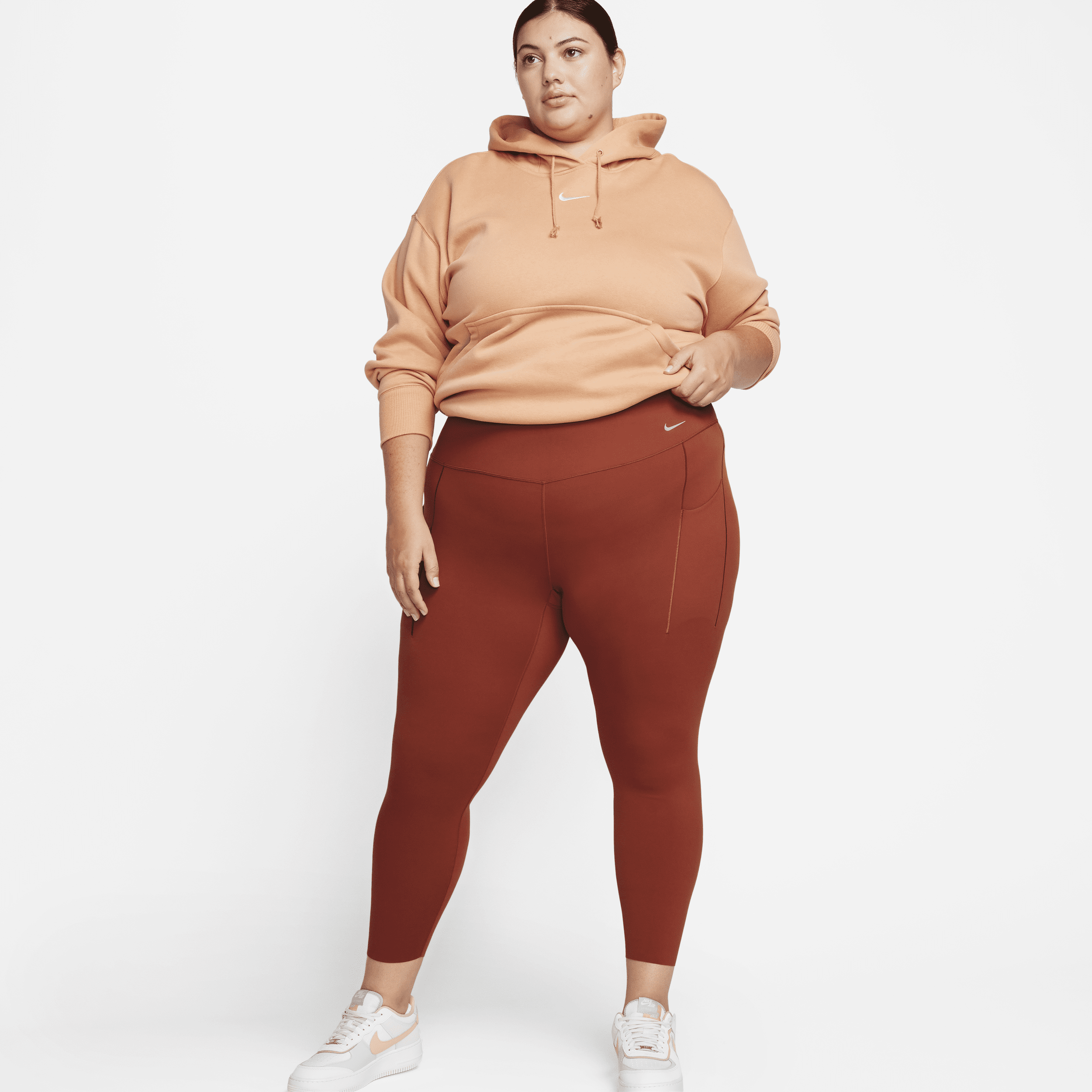 Nike Women's Universa Medium-support High-waisted 7/8 Leggings With Pockets (plus Size) In Orange