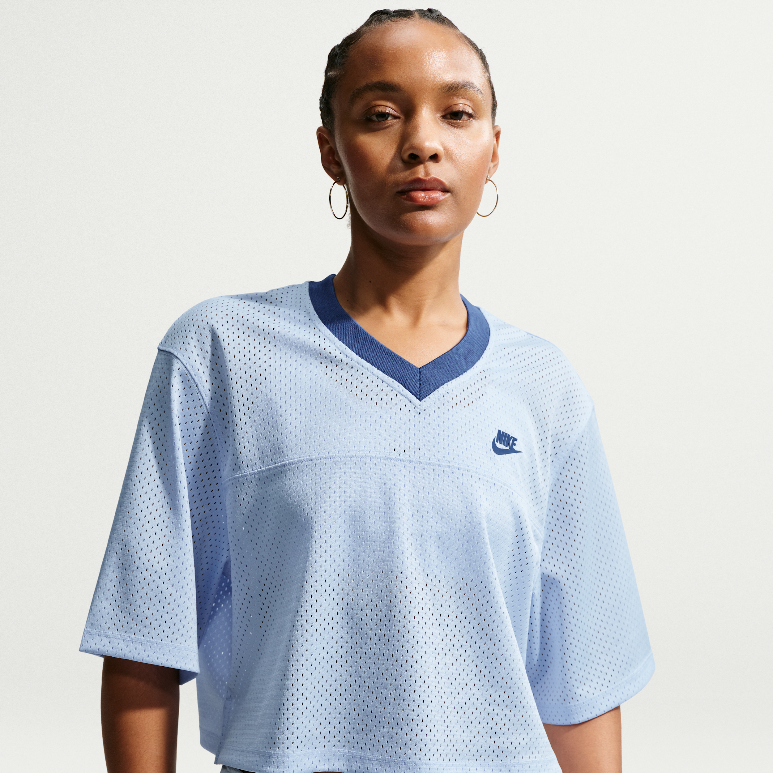 Women's Nike Sportswear Oversized Heritage Cropped Mesh Jersey in Blue | IR1650-407
