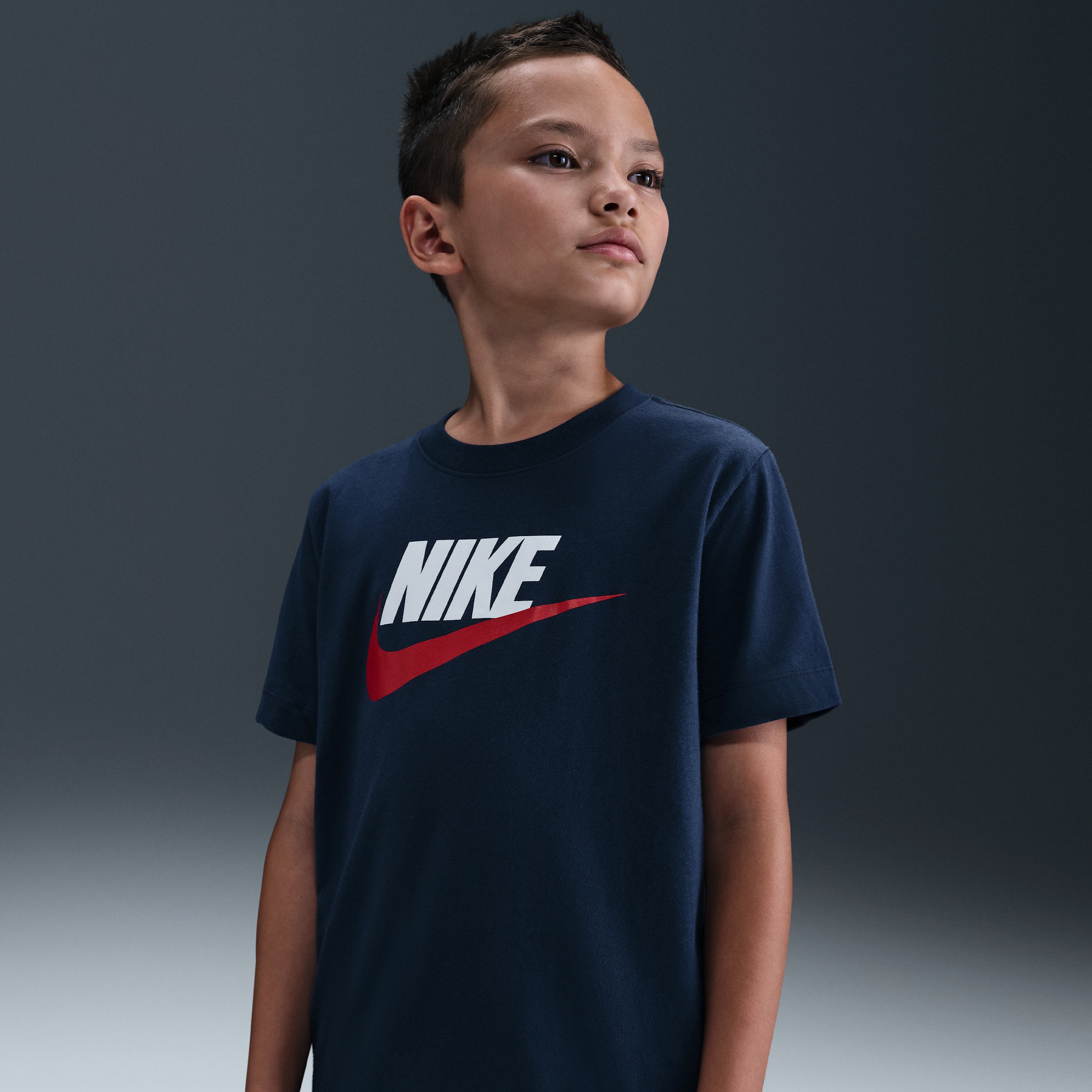 Nike Futura Big Kid Unisex Crew Neck Short Sleeve Regular Fit Graphic T-Shirt, Small, Blue