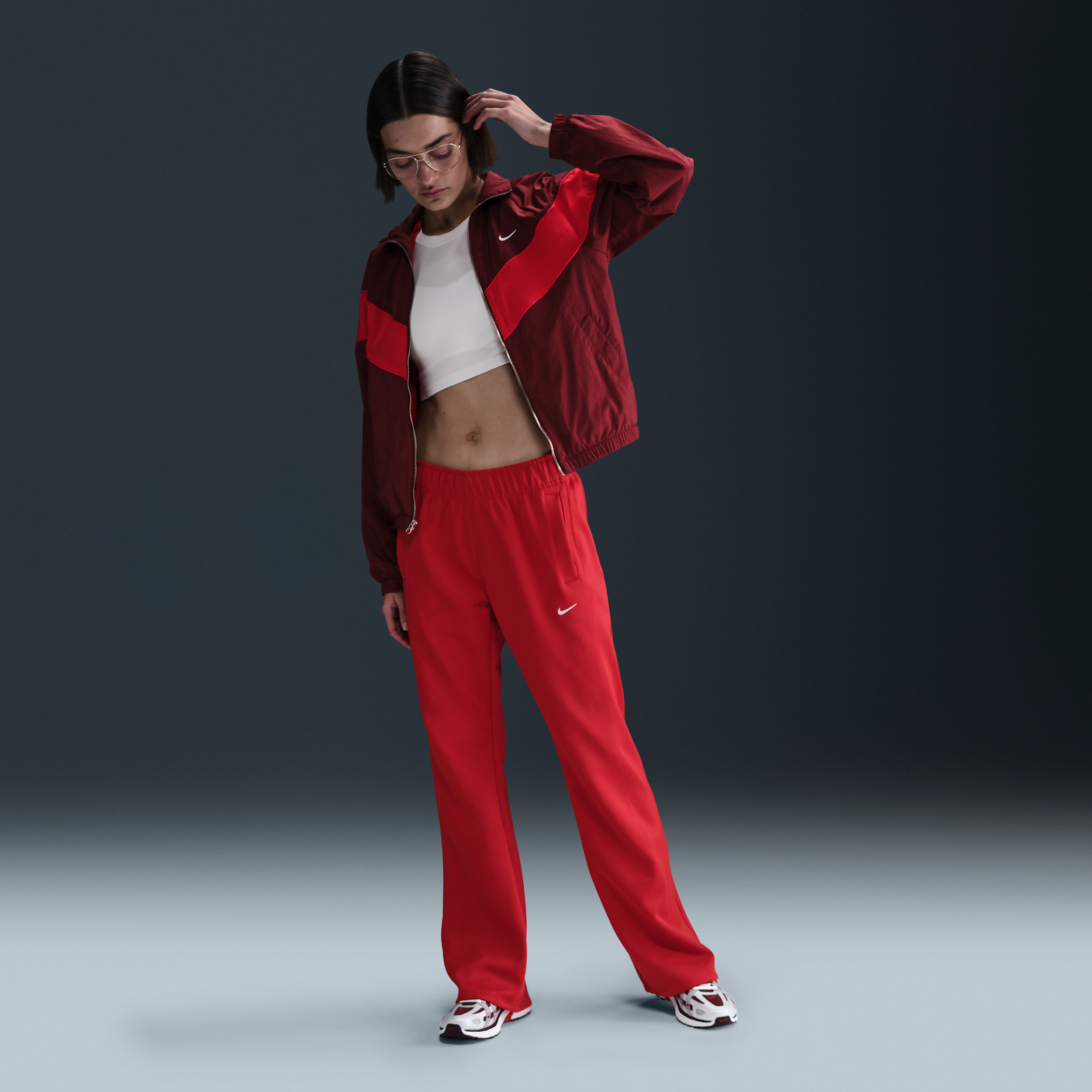 Nike Women's Sportswear Windrunner Mid-rise Slim Knit Pants In Red