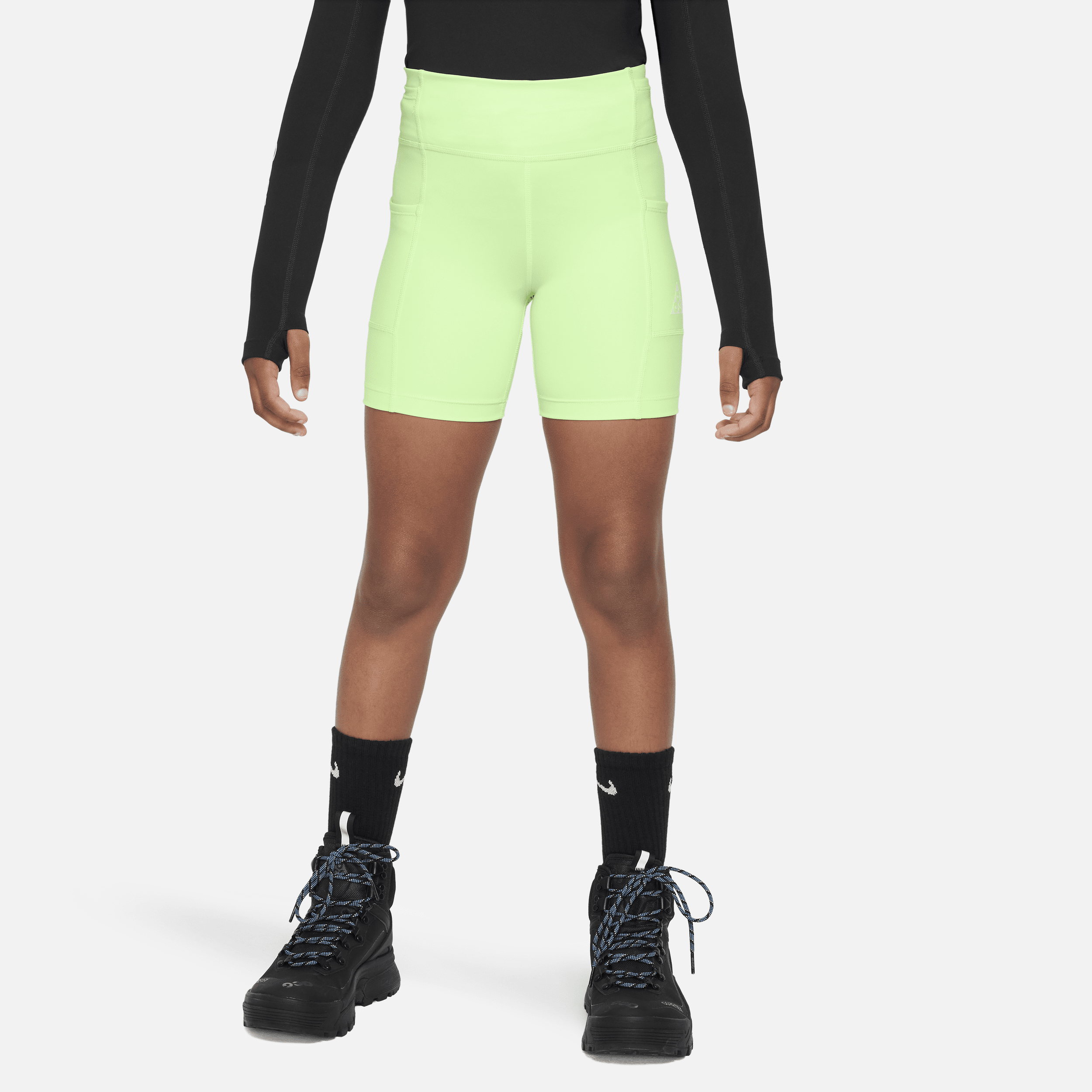 Nike Acg Repel One Big Kids' (girls') Biker Shorts With Pockets In Green