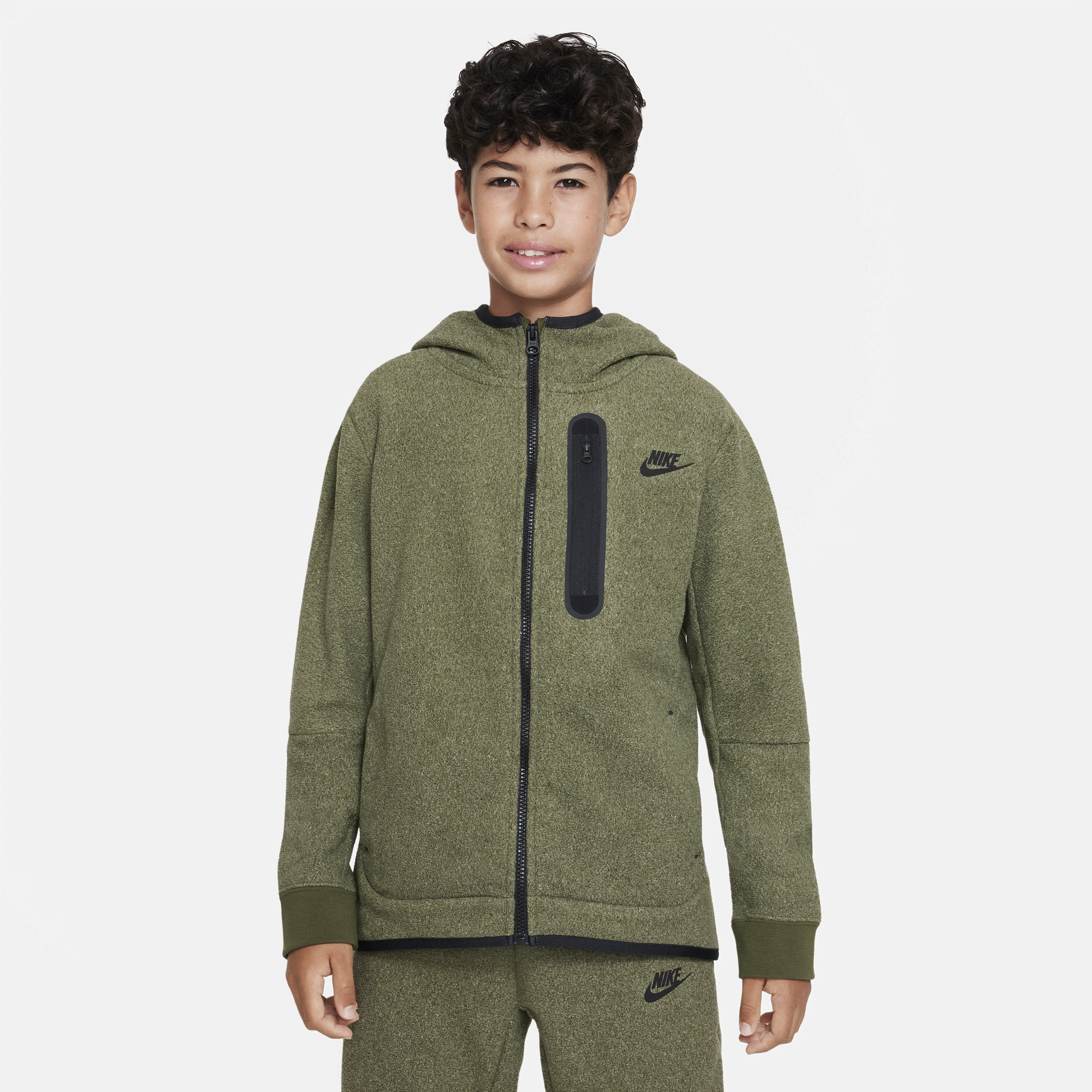 Nike Sportswear Tech Fleece Big Kids' (boys') Winterized Full-zip Hoodie In Green