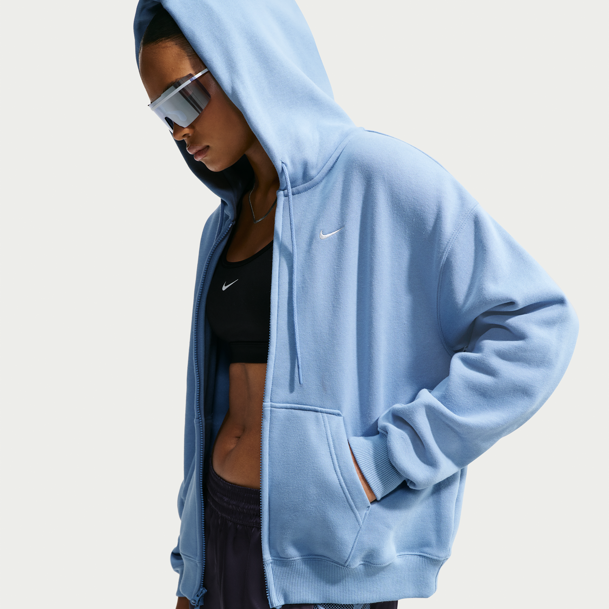 Nike Women's Studio Fleece Medium Weight Oversized Full-Zip Hoodie in Blue | IM8084-486