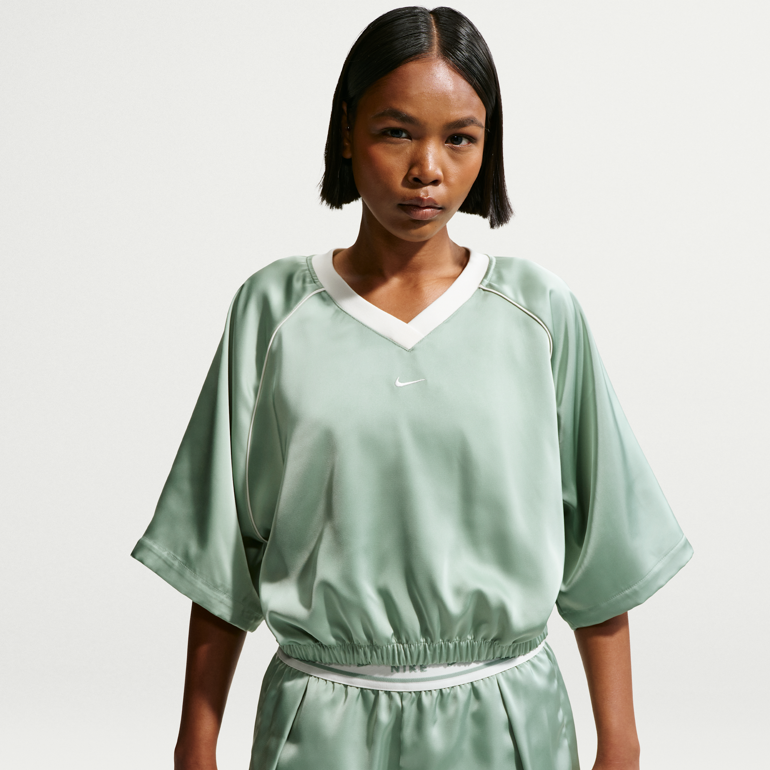 Women's Nike Sportswear Oversized Satin Top in Green | IH1330-006