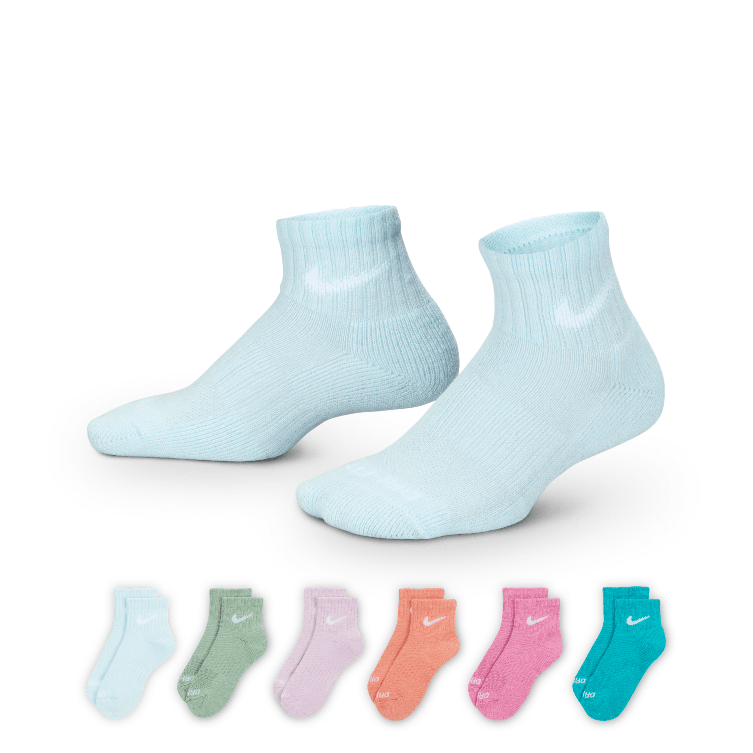 Nike Dri-fit Performance Basics Little Kids' Quarter Socks (6 Pairs) In Blue