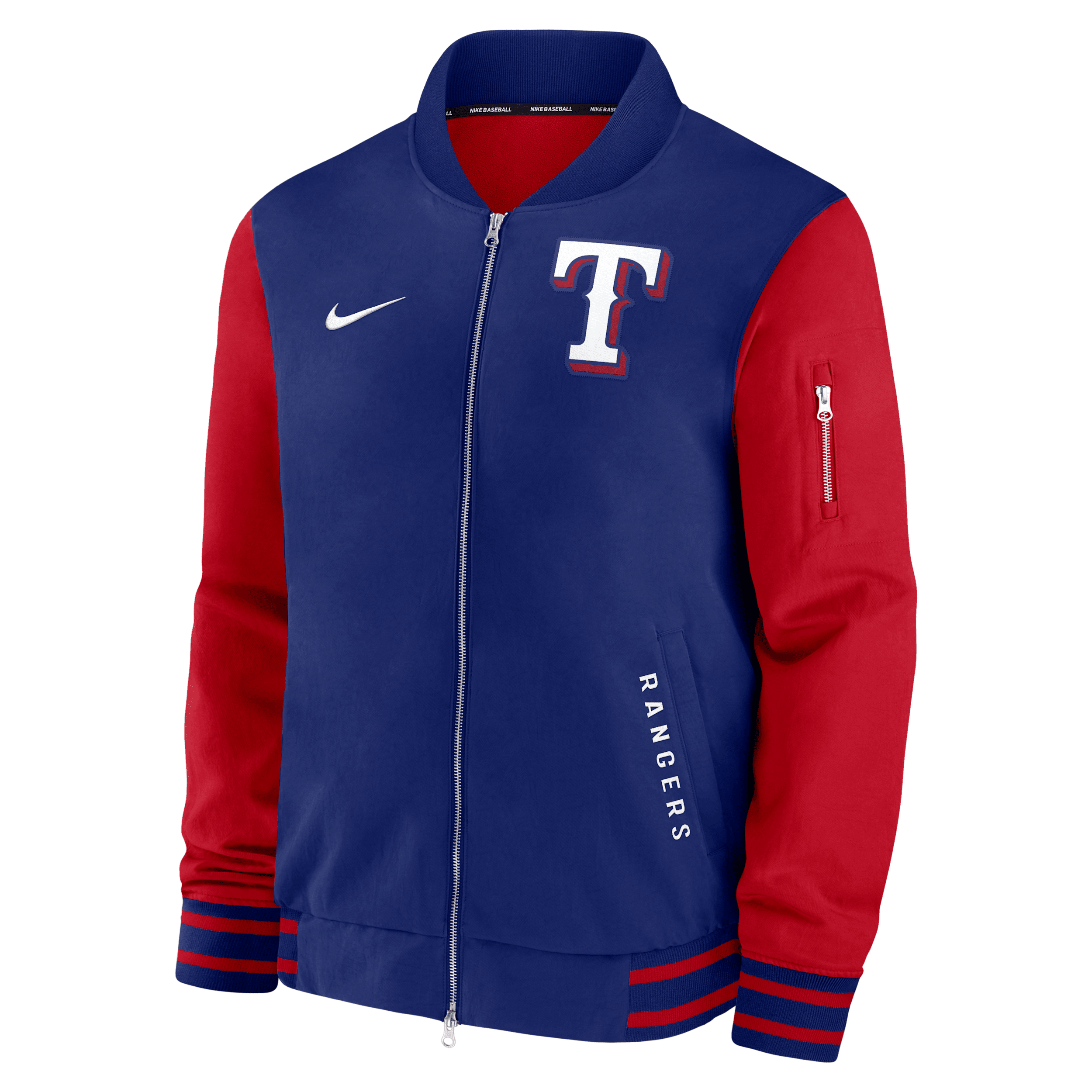 Nike Texas Rangers Authentic Collection Dugout Men's Mlb Full-zip Bomber Jacket In Blue