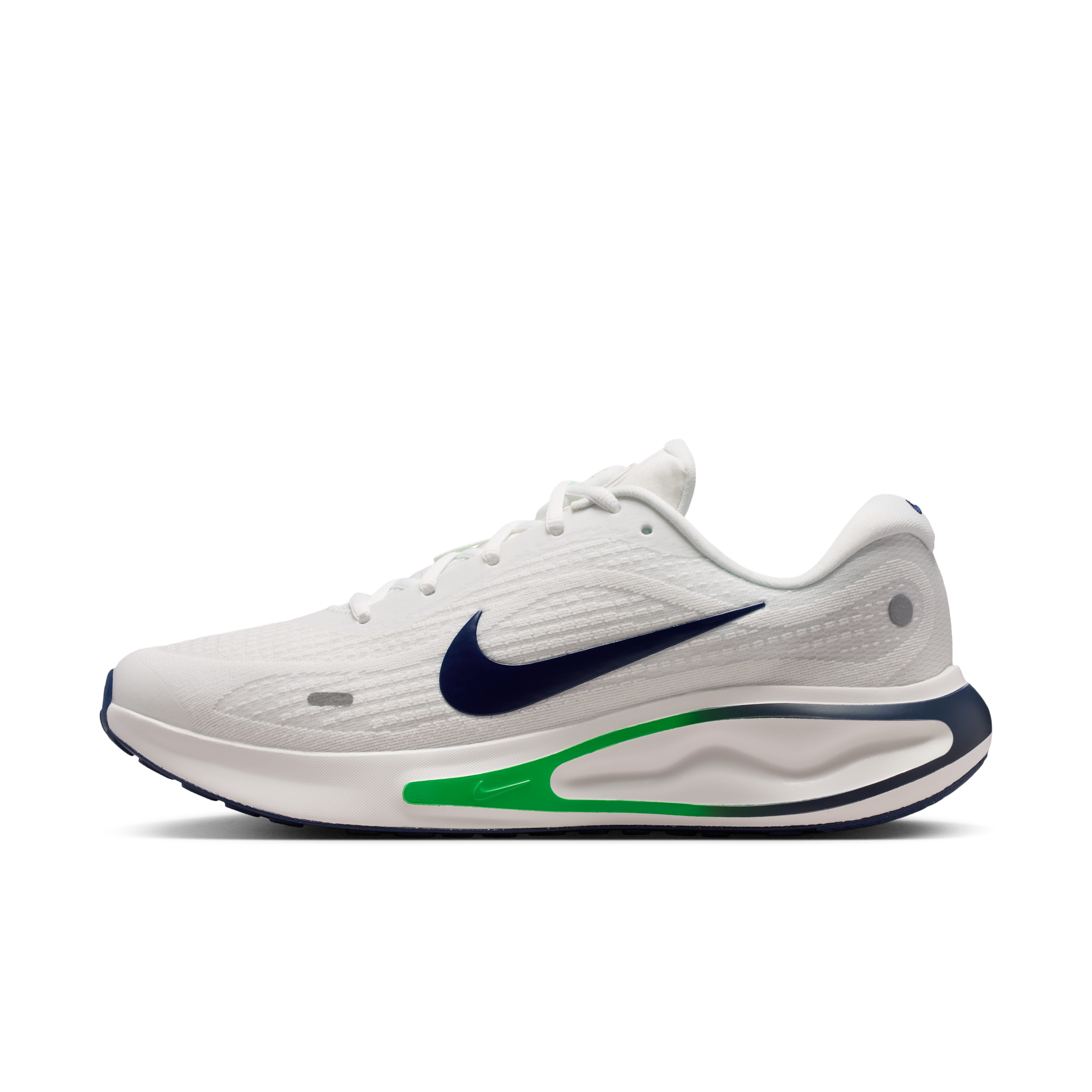 Nike Men's Journey Run Running Shoes, Size 13, Summit White/Midnight Navy/Green Spark/White/Mtlc Silver