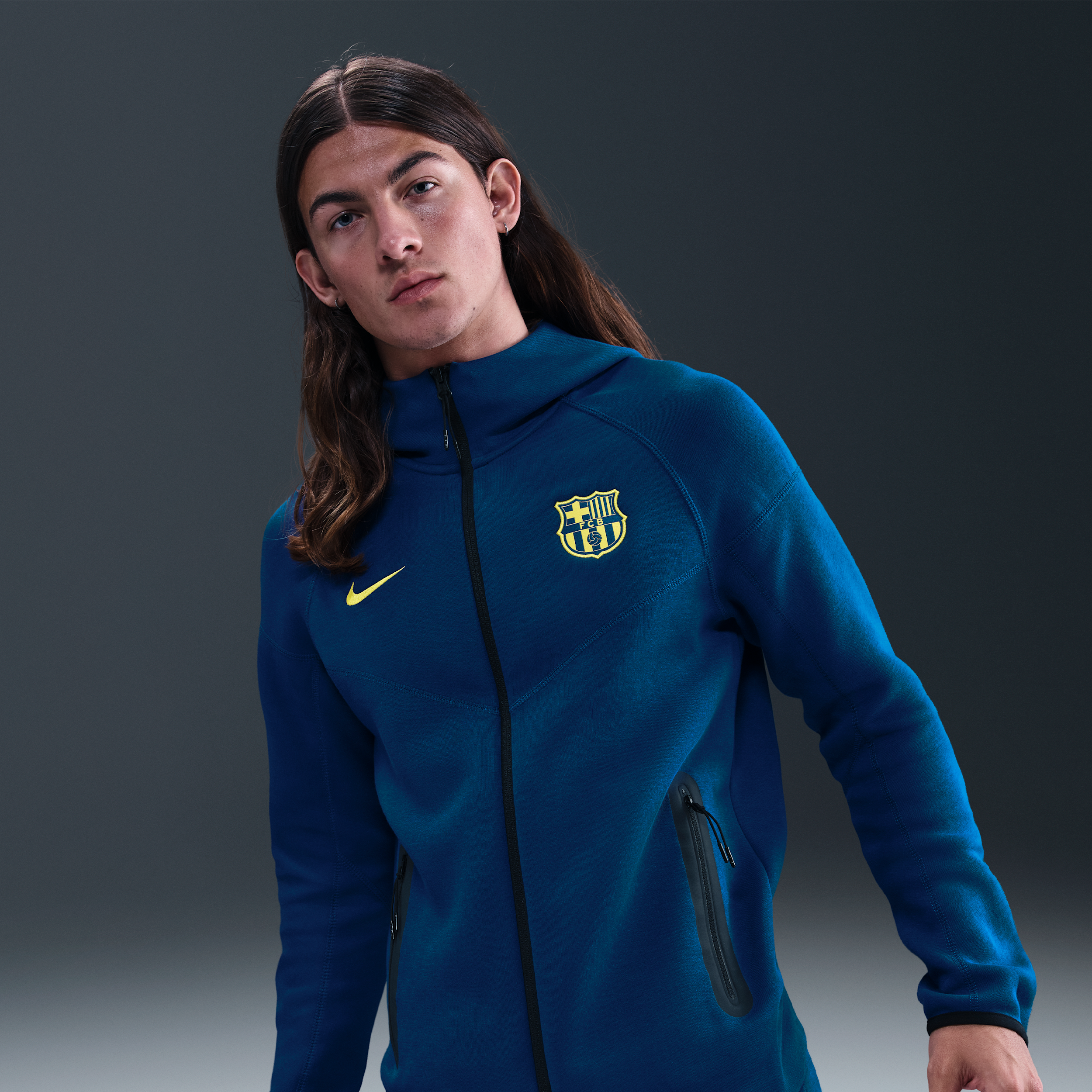 Nike Fc Barcelona Tech Windrunner Fourth  Men's Soccer Fleece Full-zip Jacket In Blue