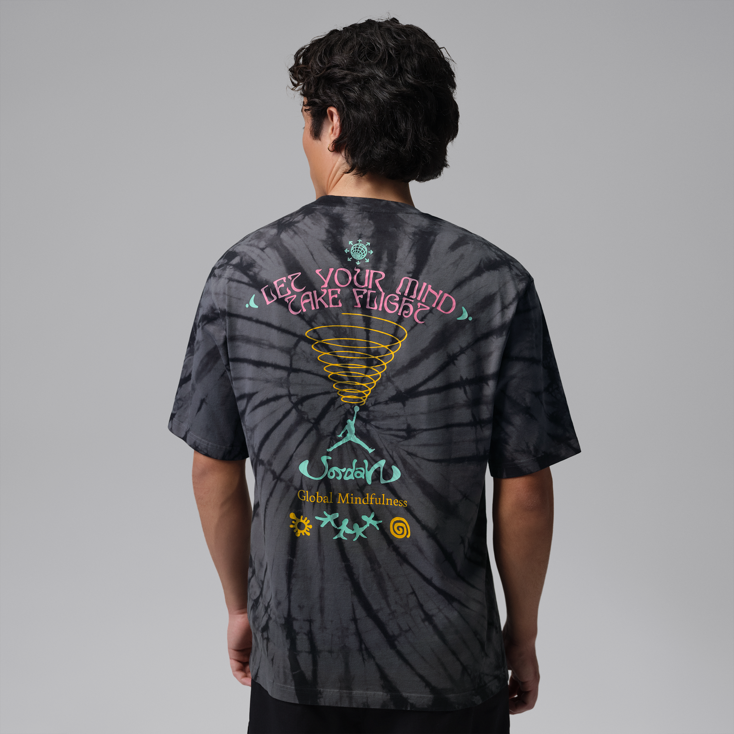 Jordan Mens Brooklyn Tie Dye Festival Short Sleeve Crew - Iron Grey/Black
