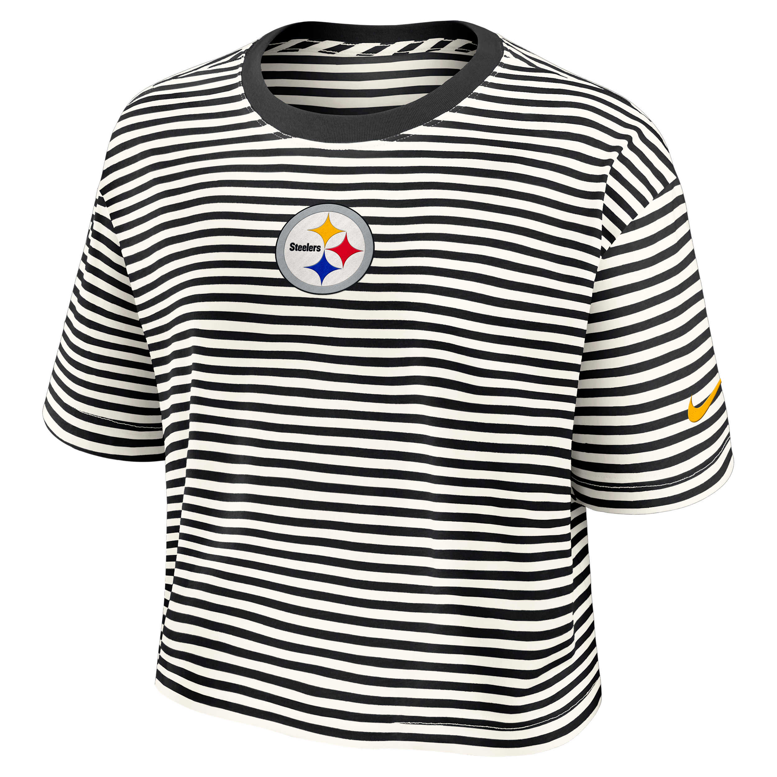 Pittsburgh Steelers Striped Nike Women's NFL Cropped T-Shirt in Black | 048P10DW7L-MXN