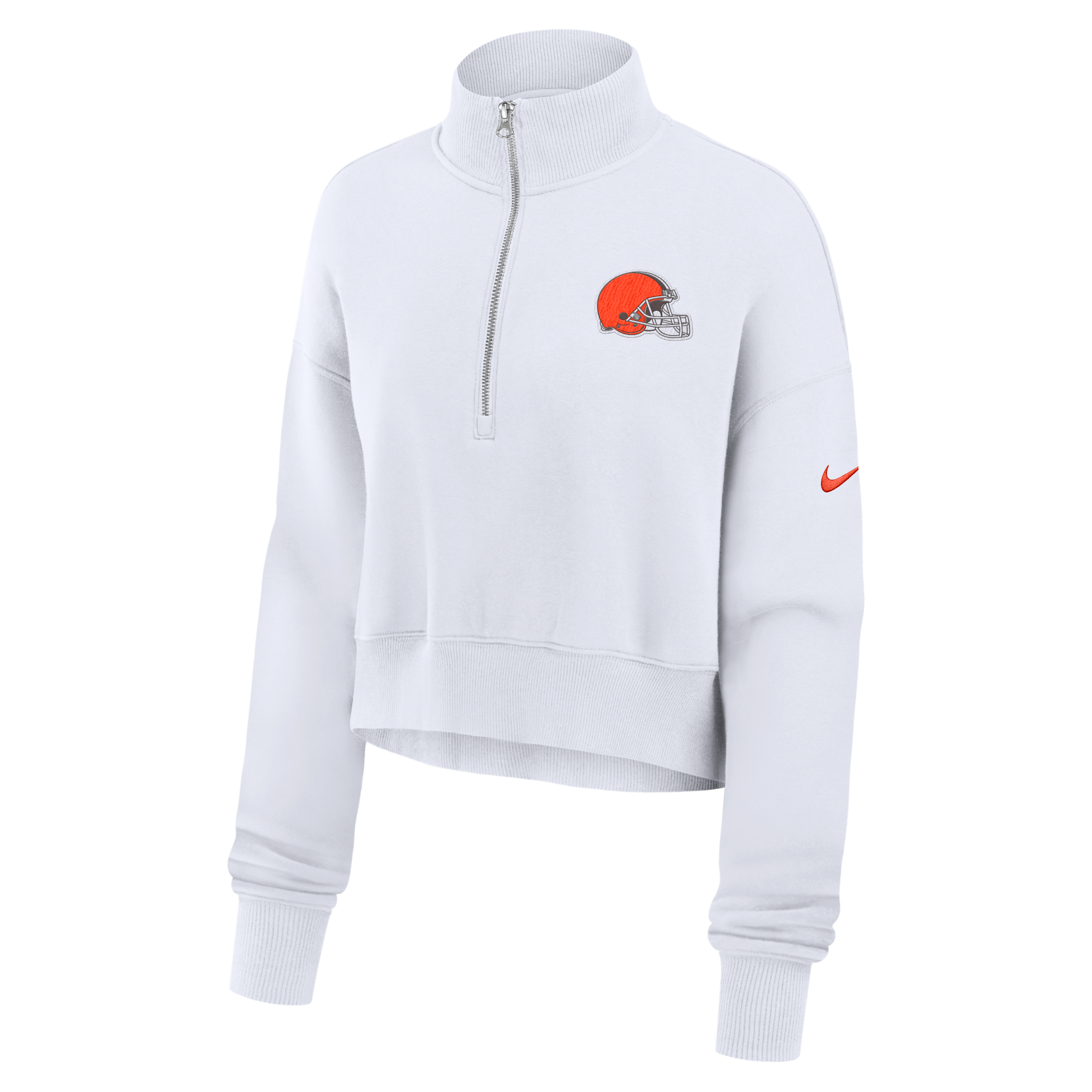 Cleveland Browns Primetime Phoenix Nike Women's NFL Oversized Cropped 1/4-Zip Crew in White | 01N910A9I-LCD