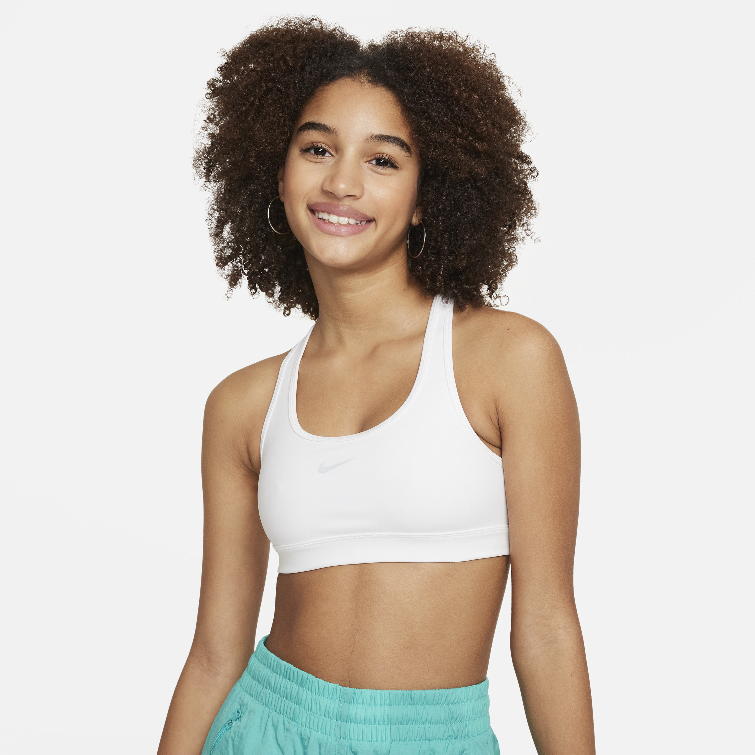 Nike Swoosh Big Kids' (Girls') Sports Bra in White, Size: XS | FJ7161-100