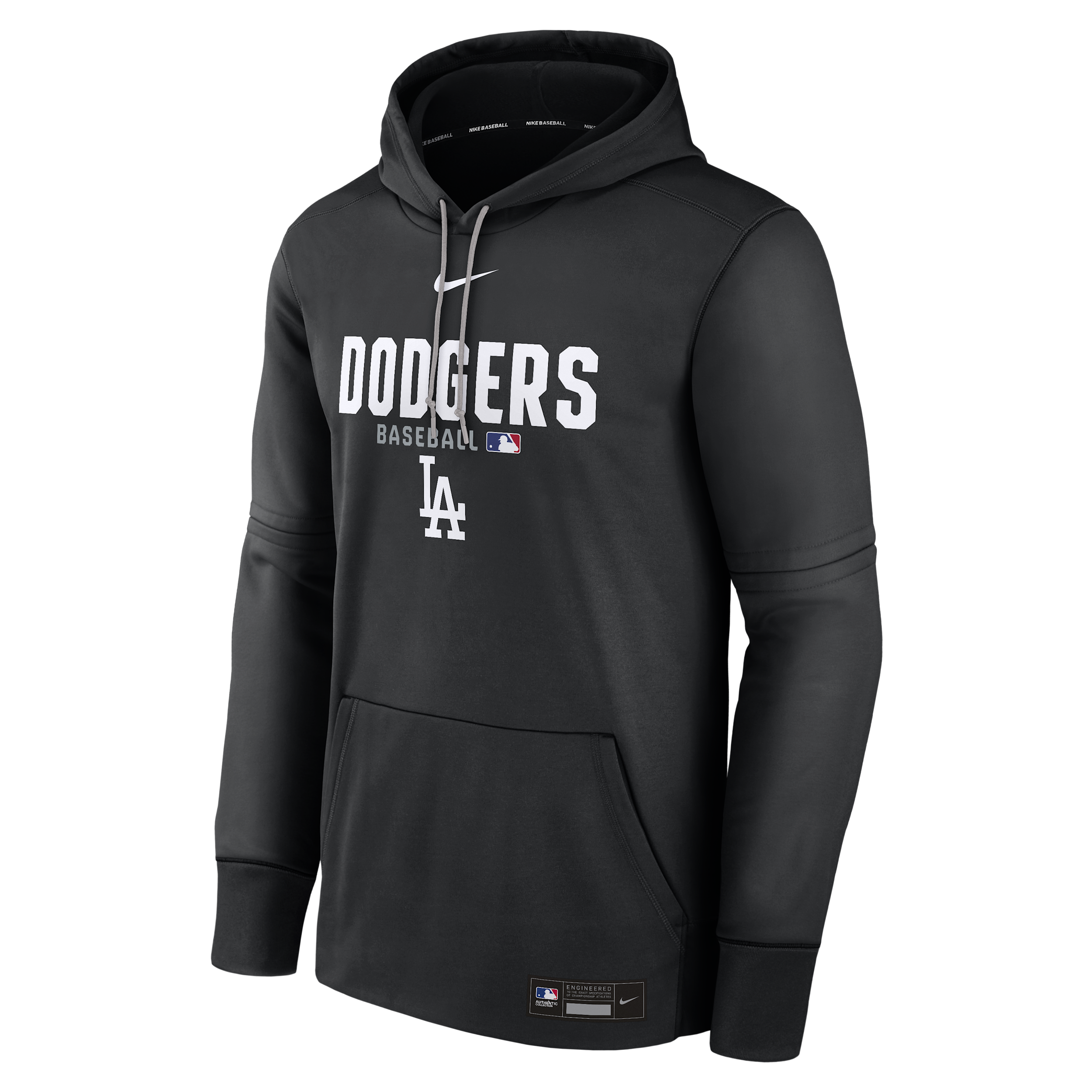 Men's Los Angeles Dodgers Authentic Collection Nike Therma MLB Pullover Hoodie in Black | NAC30CN9LD-RMG