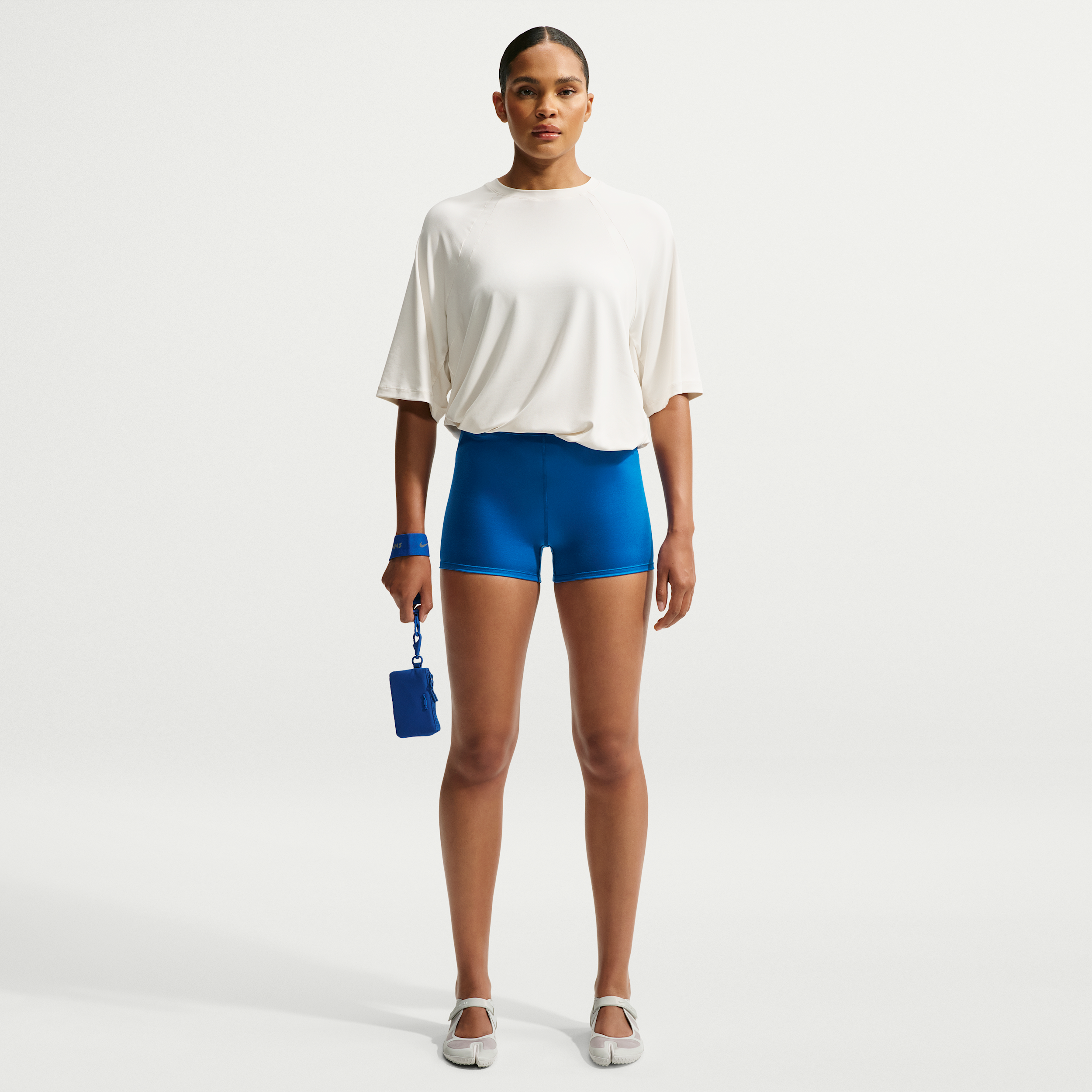 Nike Women's SKIMS Satin Shine Mid-Rise 2" Boyshorts with Drawcord in Blue | IR8652-445