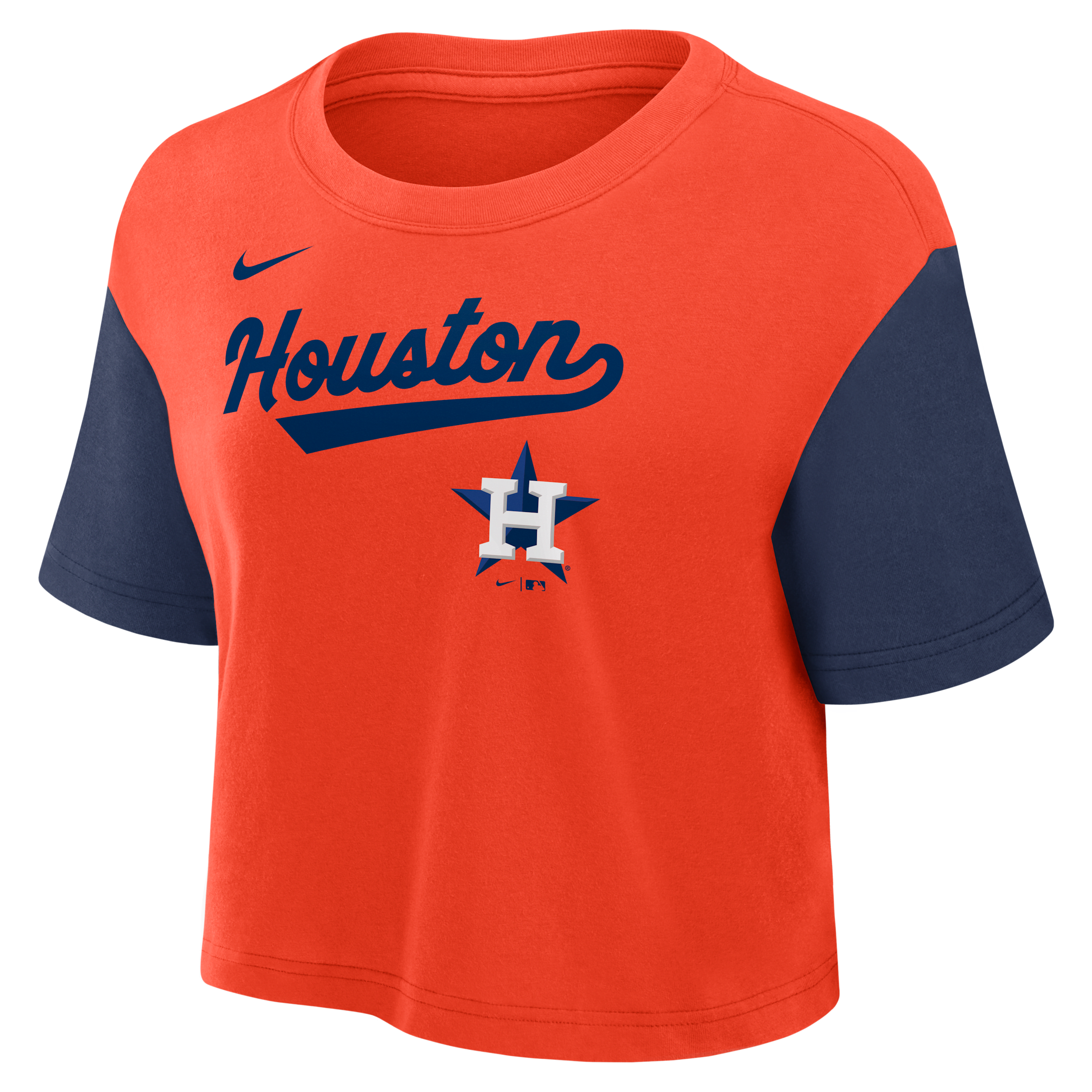 Nike Women's Orange/navy Houston Astros Script Cropped Performance T-shirt In Orange