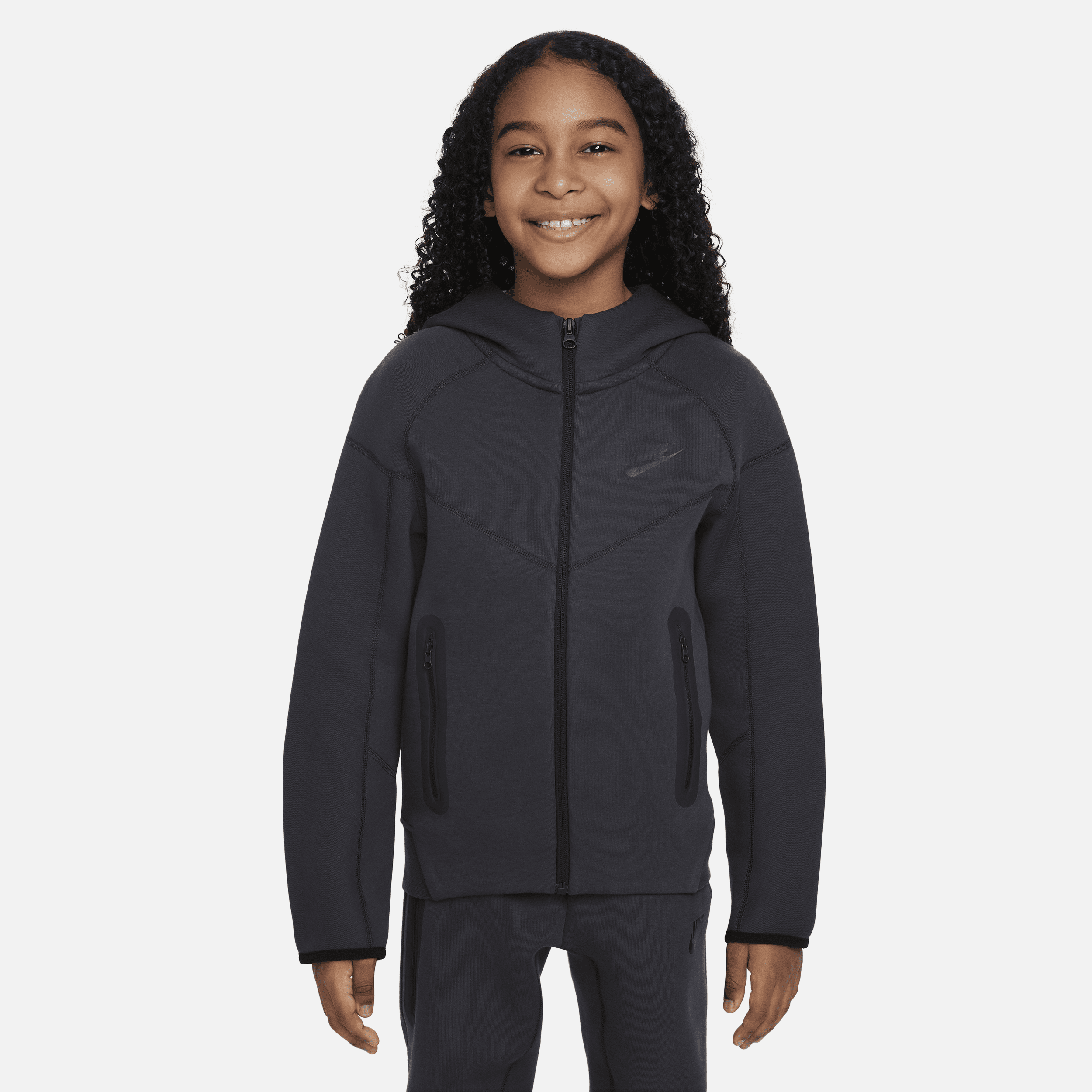 Nike Sportswear Tech Fleece Big Kids' (boys') Full-zip Hoodie In Grey