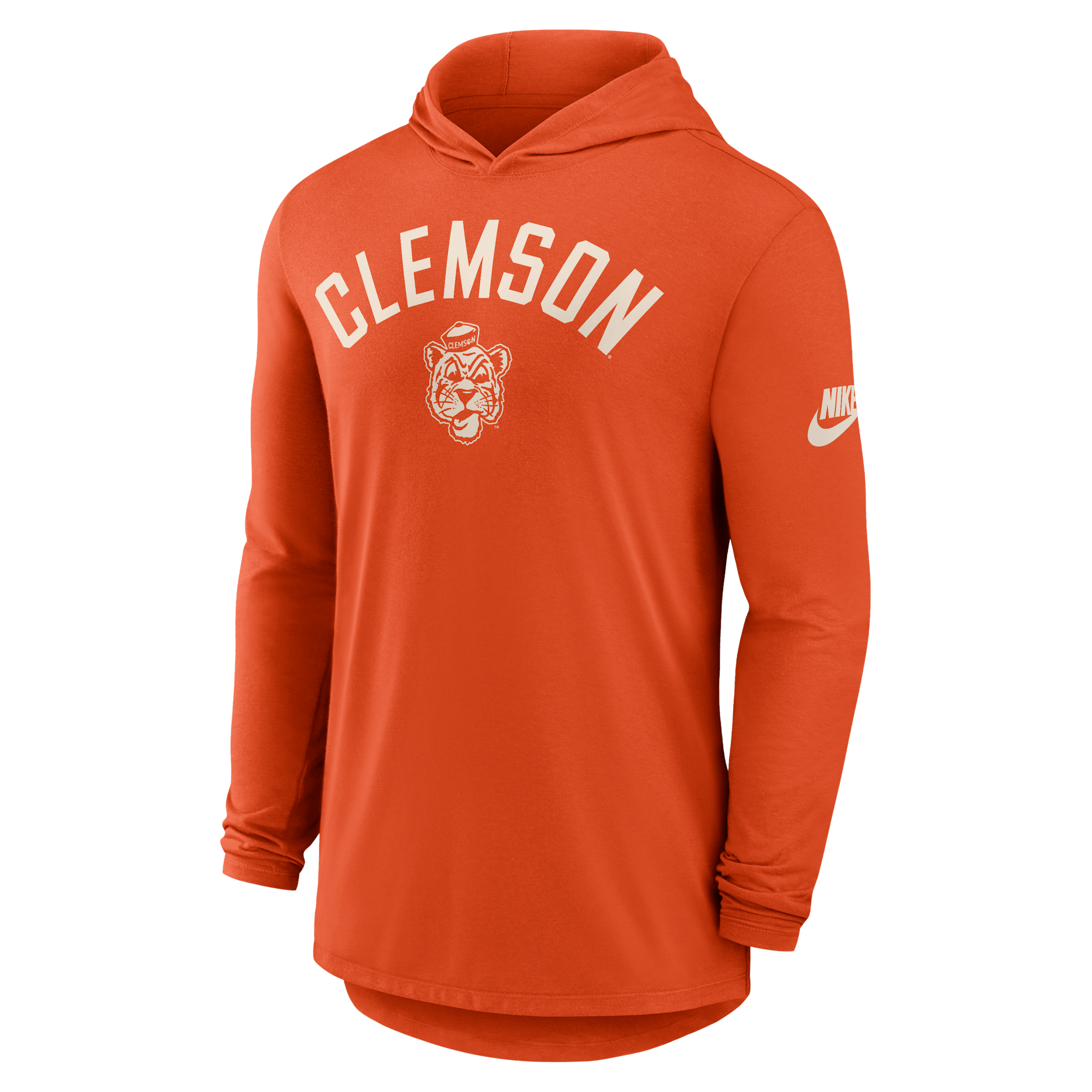 Clemson Legacy Arch Nike Men's Dri-FIT College Long-Sleeve Hooded T-Shirt in Orange | 01NB89MCLV-3HJ