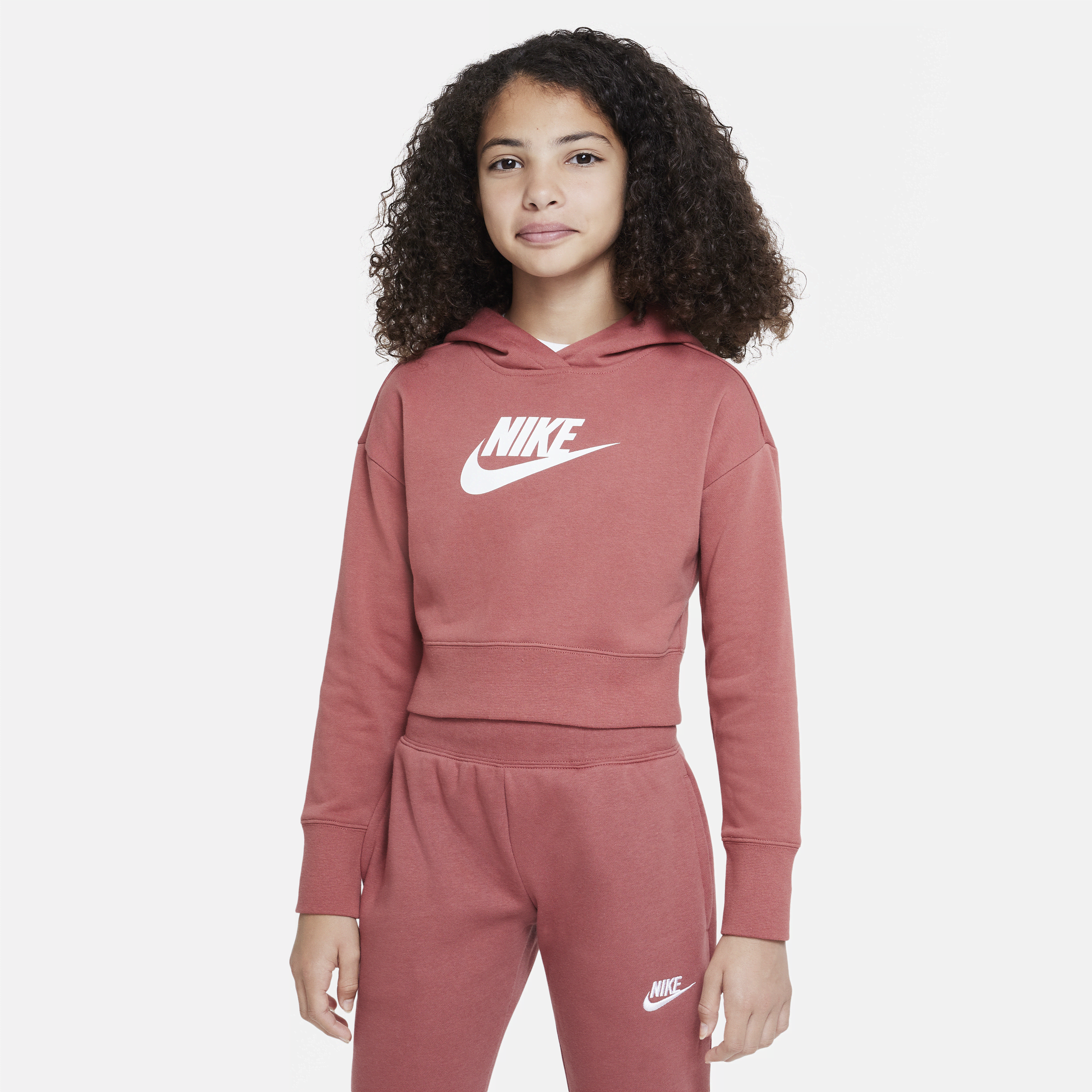 Shop Nike Sportswear Club Big Kids' (girls') French Terry Cropped Hoodie In Red