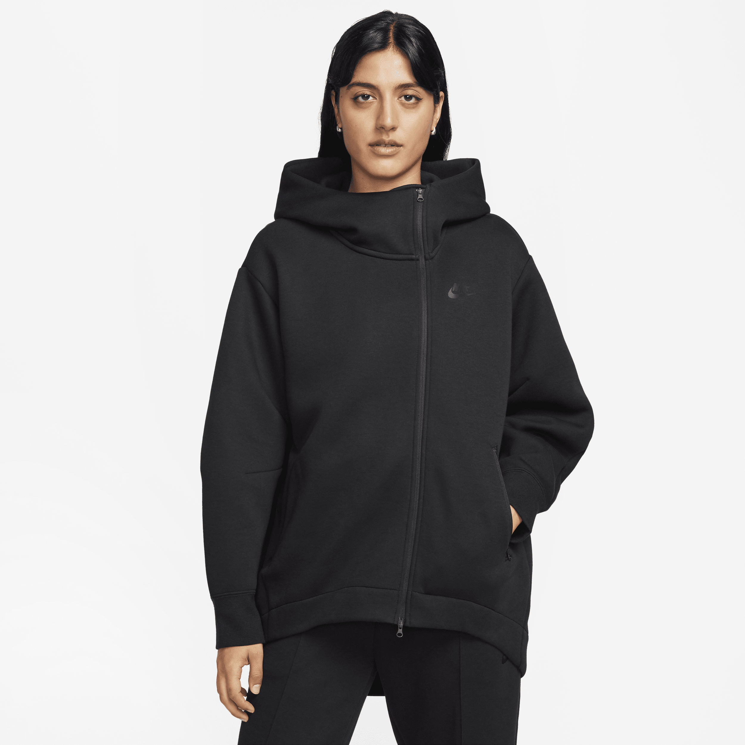 Shop Nike Women's  Sportswear Tech Fleece Oversized Full-zip Hoodie Cape In Black