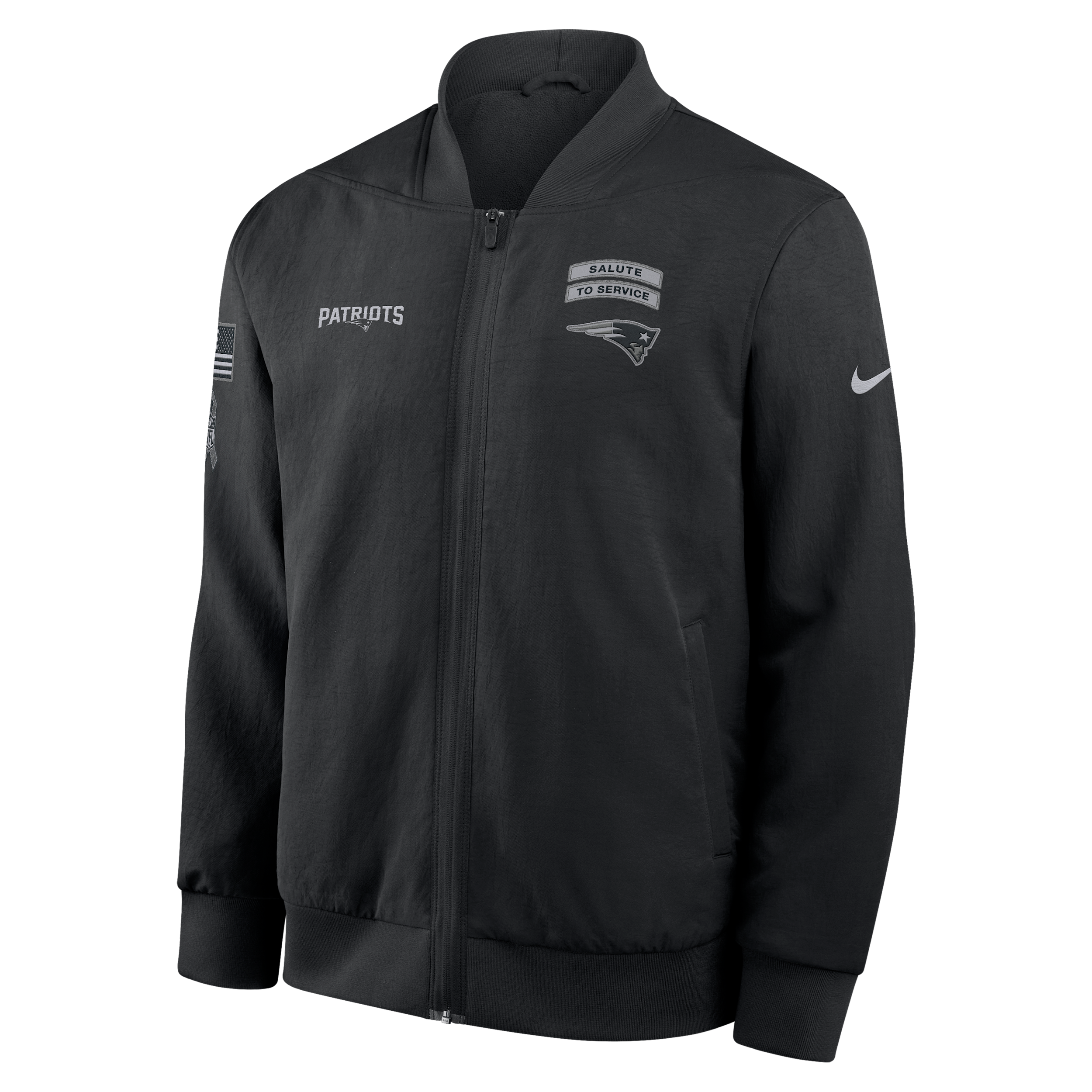 New England Patriots Salute to Service Sideline Nike Men's NFL Full-Zip Bomber Jacket in Black | 03AU0ILNA2L-ENK