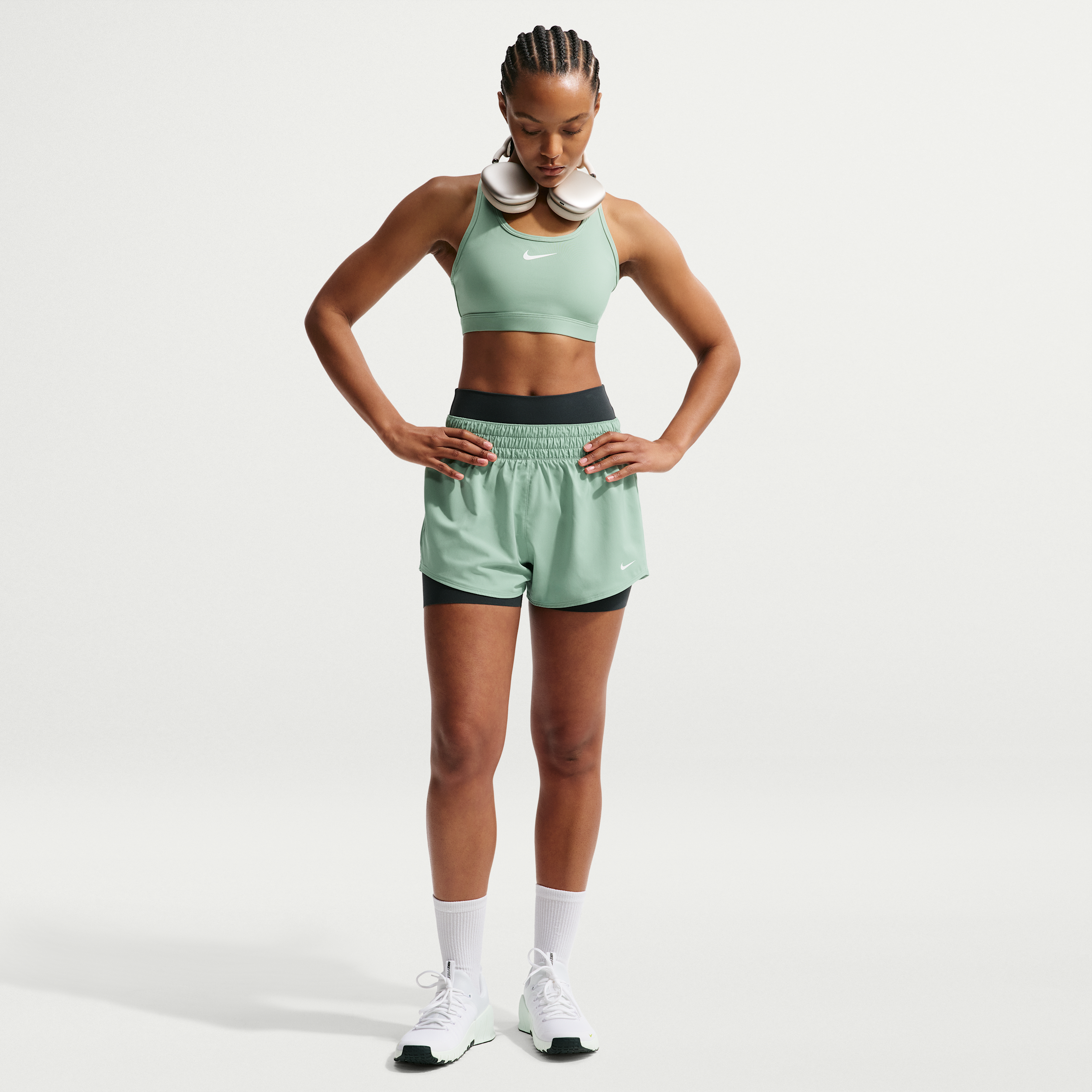 Nike Women's One Dri-FIT Mid-Rise 3" Brief-Lined Shorts in Green | DX6010-007