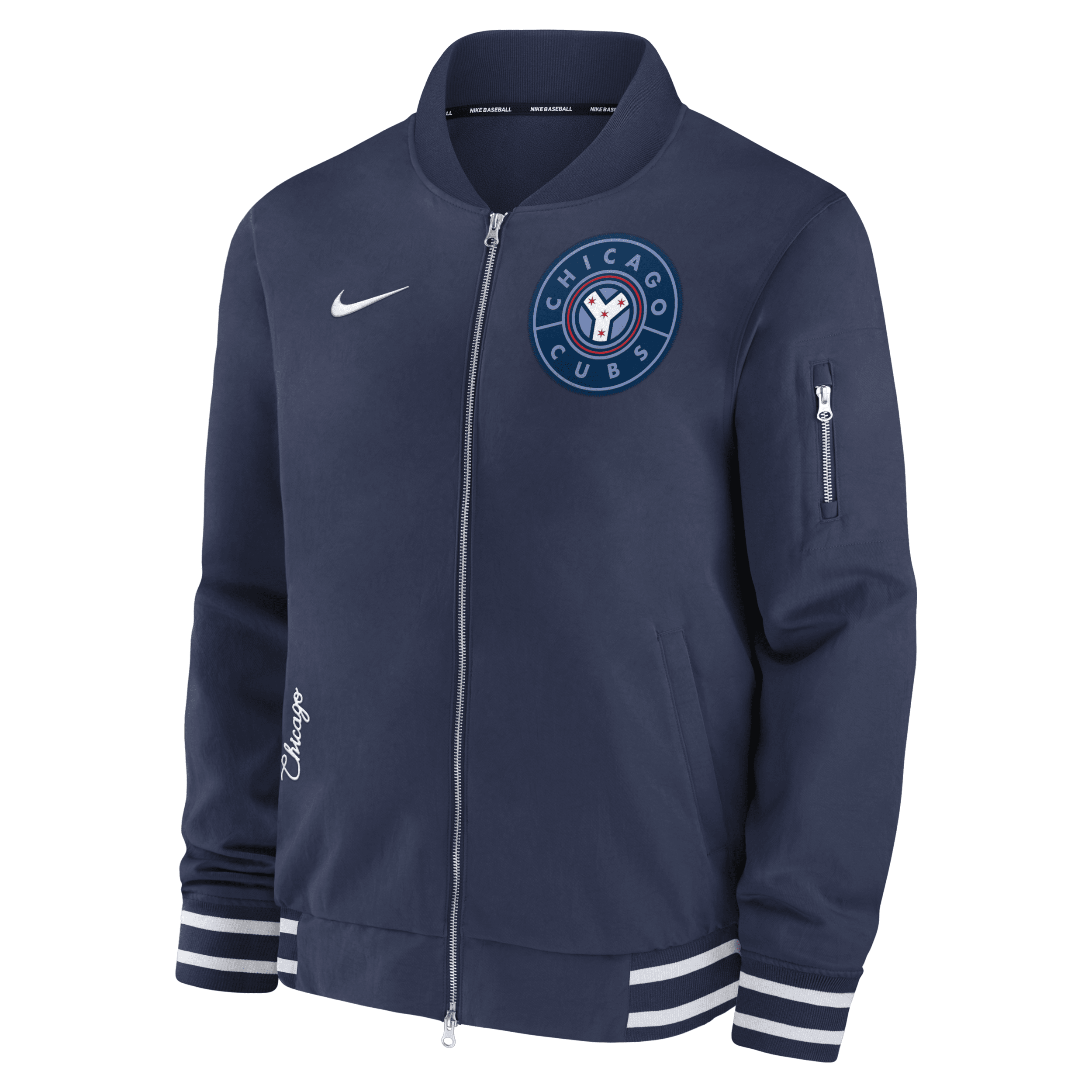 Nike Chicago Cubs Authentic Collection City Connect Game Time  Men's Mlb Full-zip Bomber Jacket In Blue