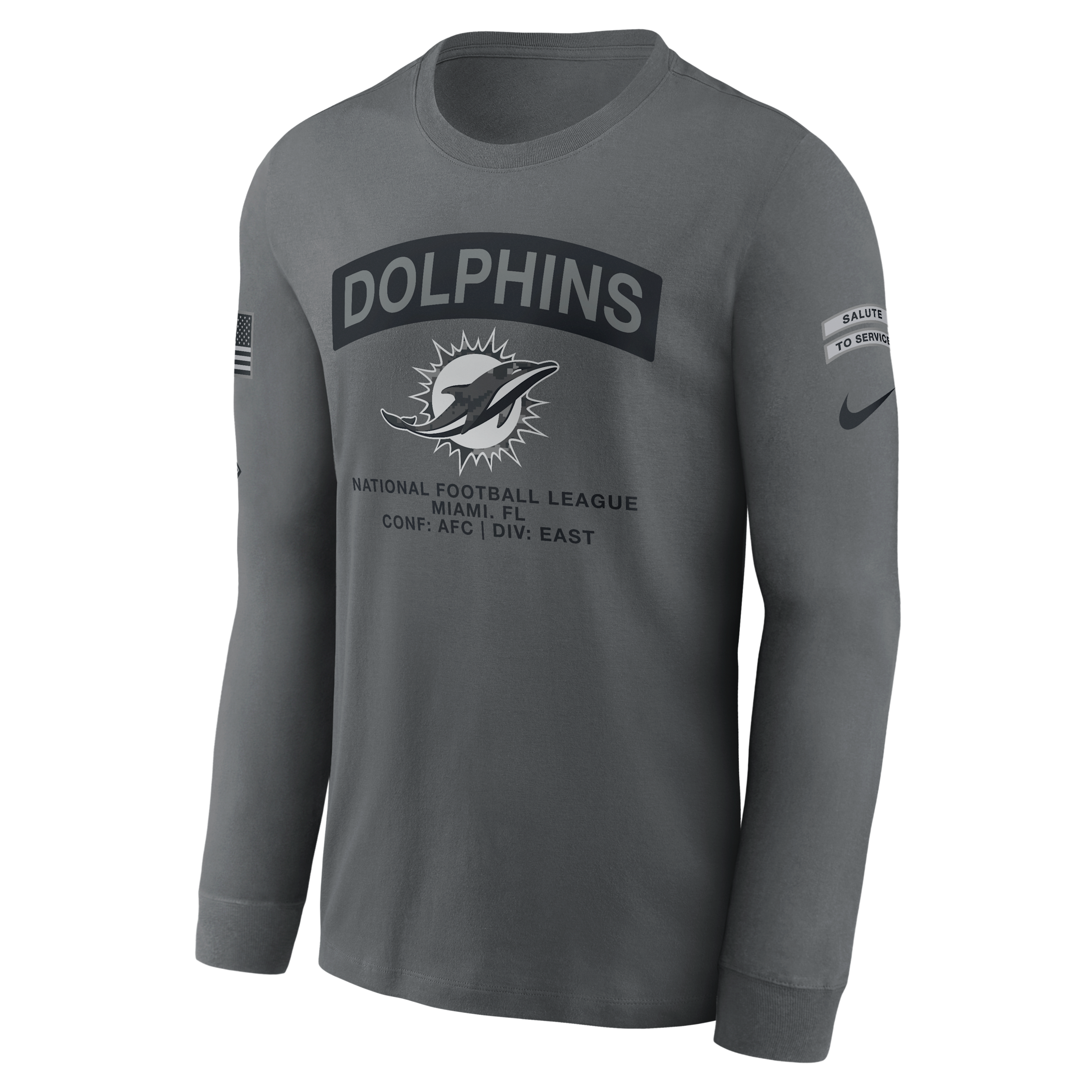Miami Dolphins Salute to Service Nike Men's NFL Long-Sleeve T-Shirt in Grey | NKAC0AIA2J-RFD
