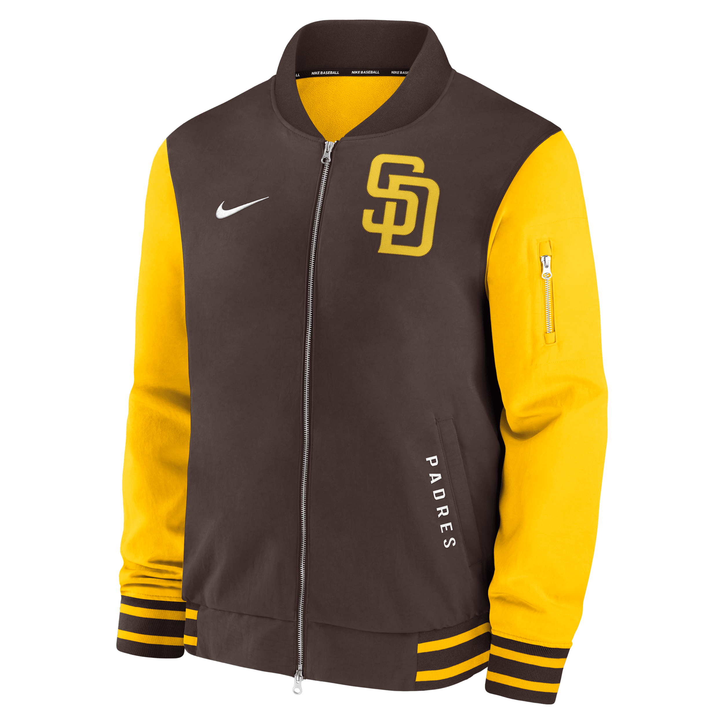 Nike San Diego Padres Authentic Collection Dugout  Men's Mlb Full-zip Bomber Jacket In Brown