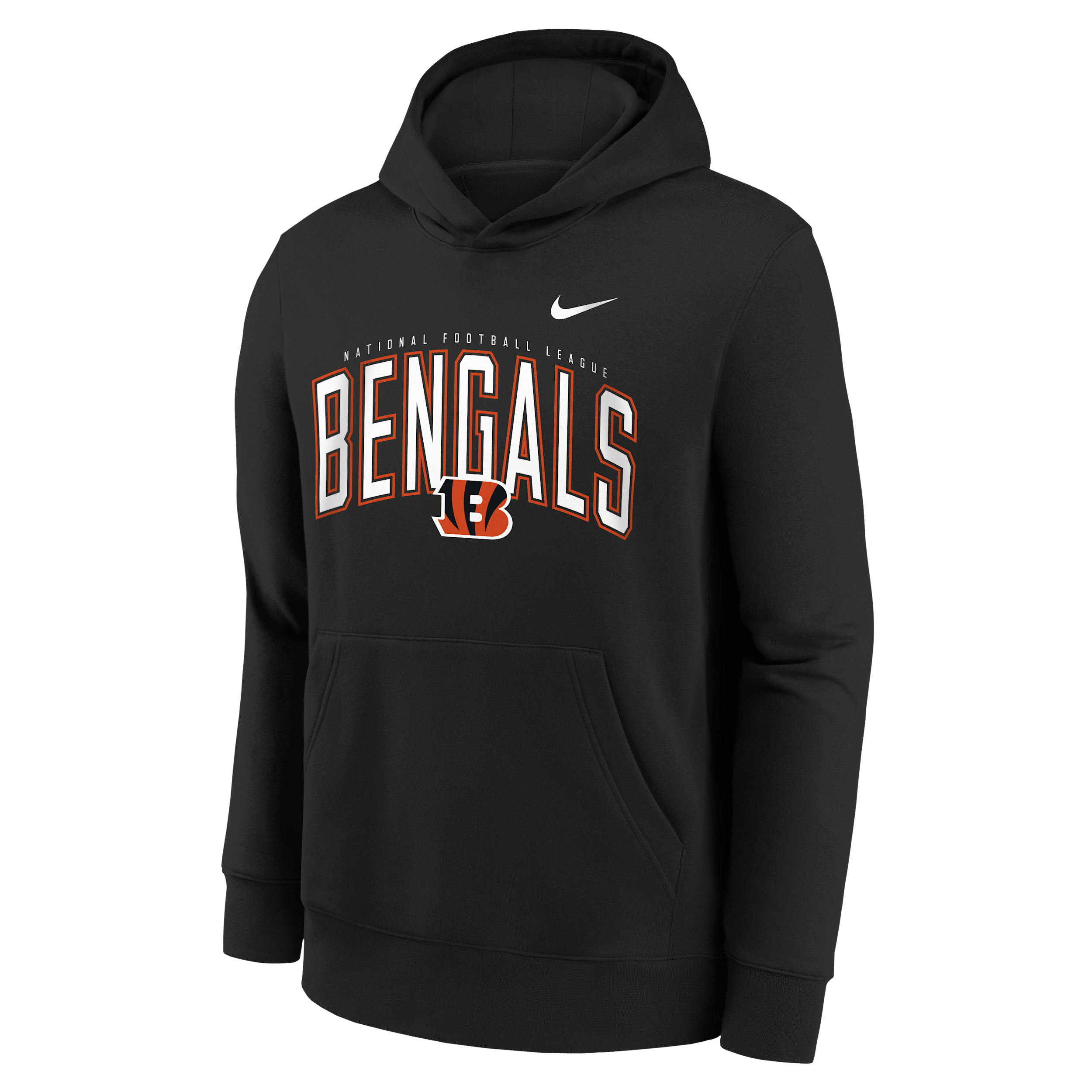 Cincinnati Bengals Essentials Club Logo Arch Big Kids' Nike NFL Pullover Crew in Black | Z1B7NFQQBNG-NAW