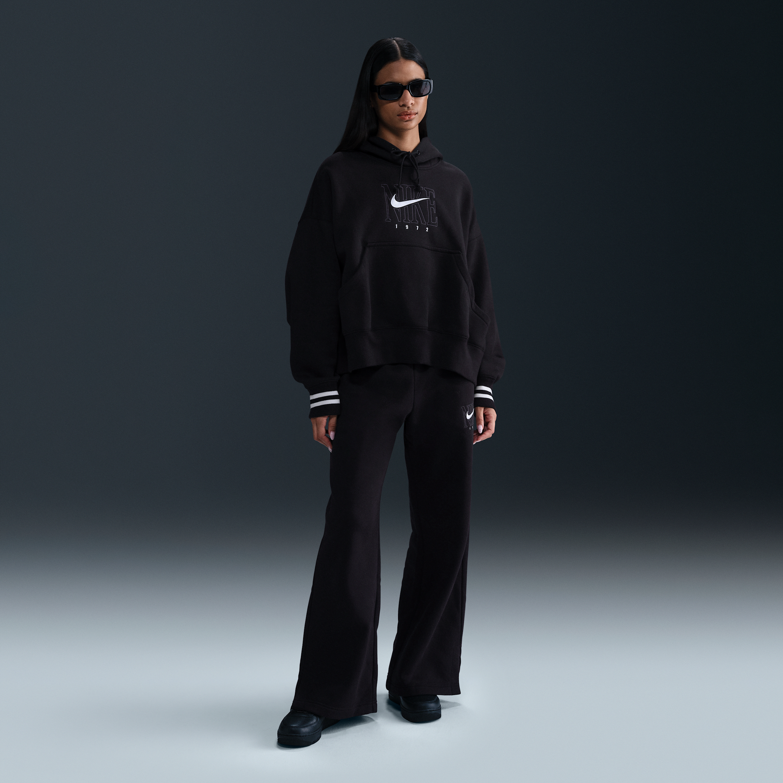 Nike Women's Sportswear Phoenix Fleece High-waisted Wide-leg Graphic Pants In Black
