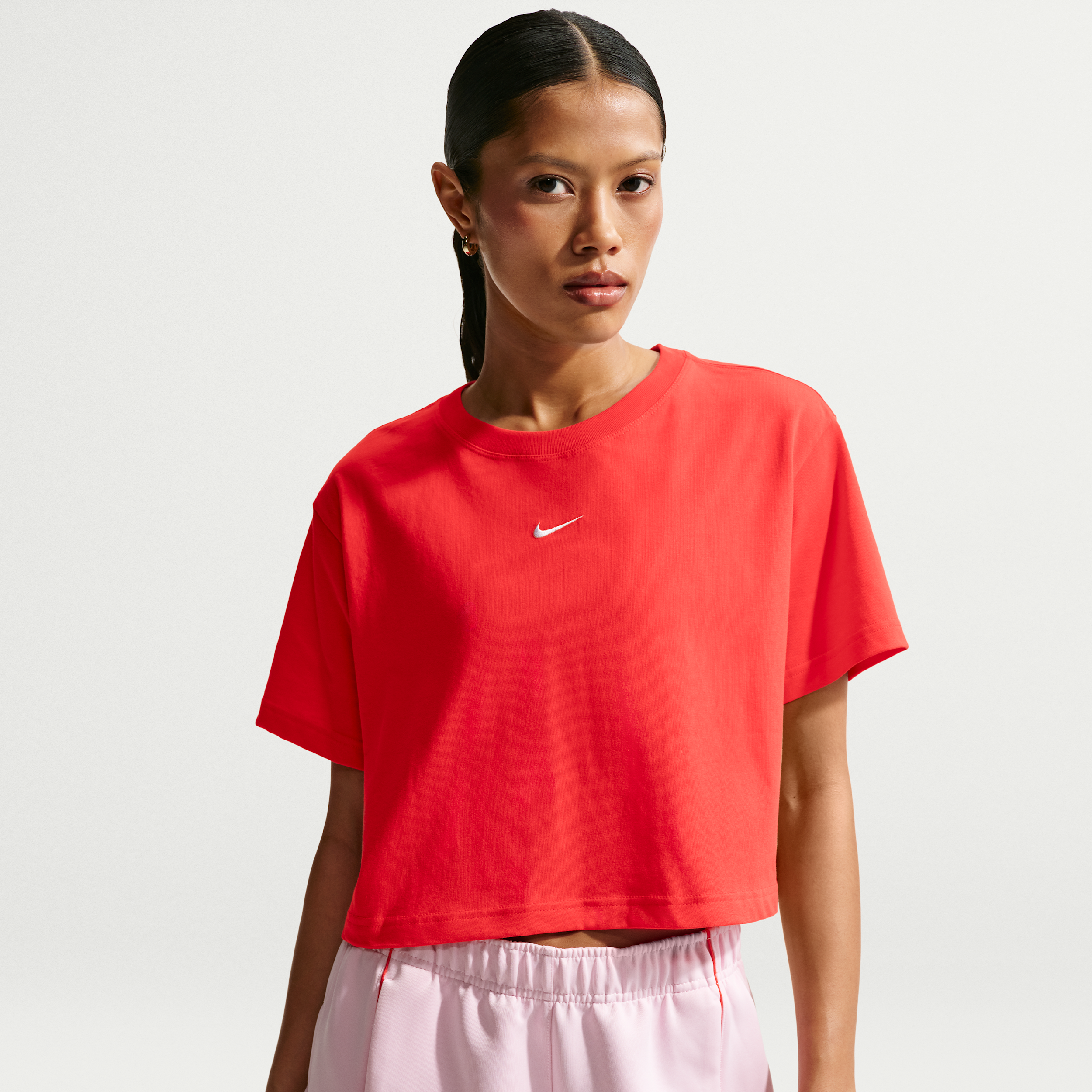 Women's Nike Sportswear Classic Loose Short-Sleeve Cropped T-Shirt in Red | IH7594-696