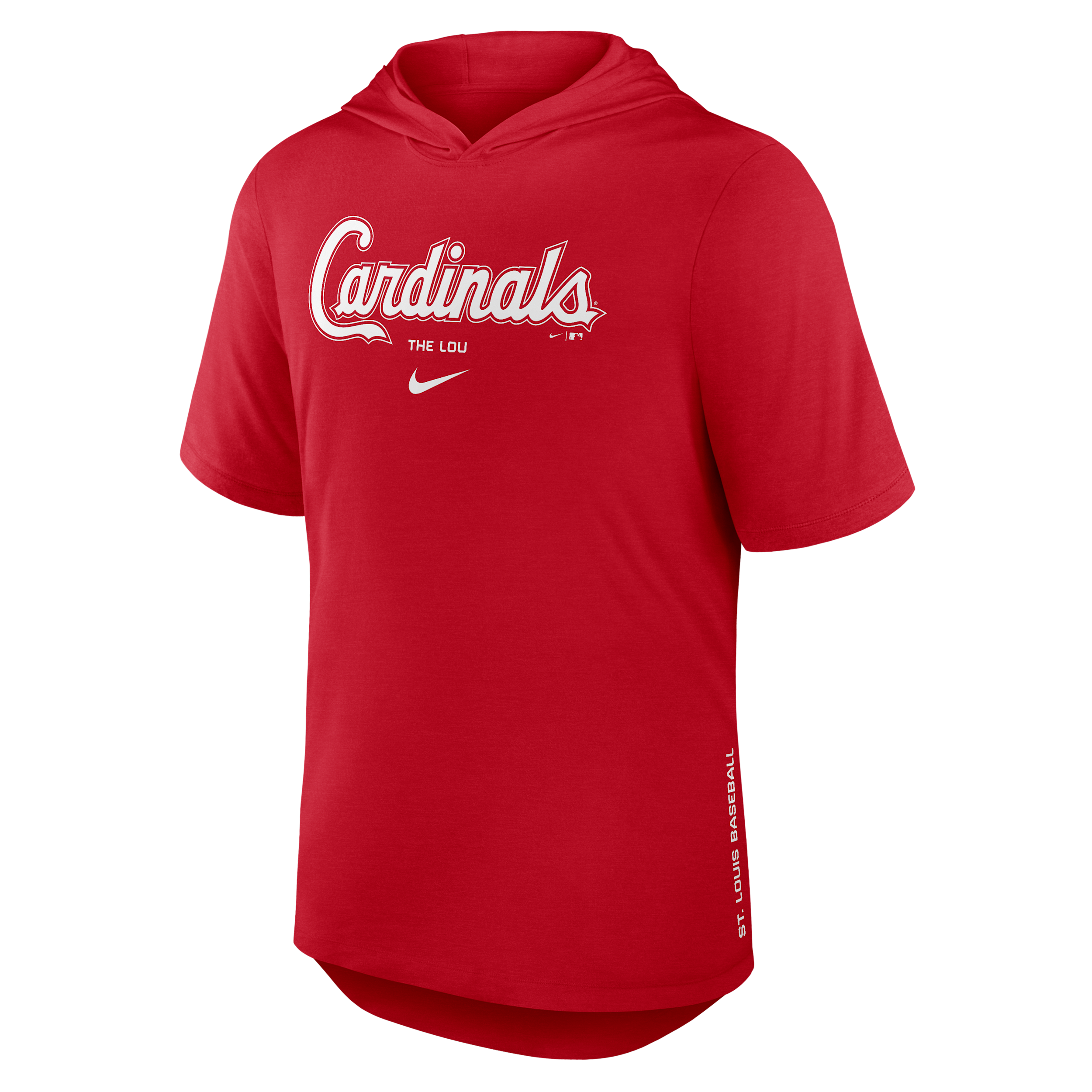 St. Louis Cardinals Arched Wordmark Nike Men's Dri-FIT MLB Hooded T-Shirt in Red | 03NB62QSCN-6XV