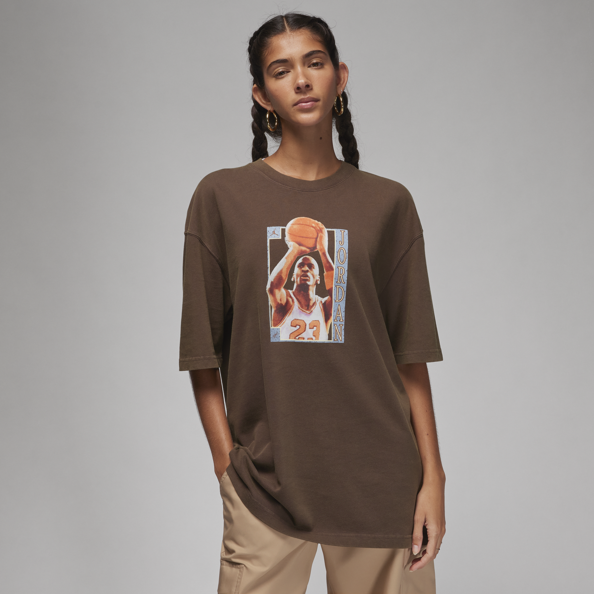 Shop Jordan Women's  Oversized Graphic T-shirt In Brown