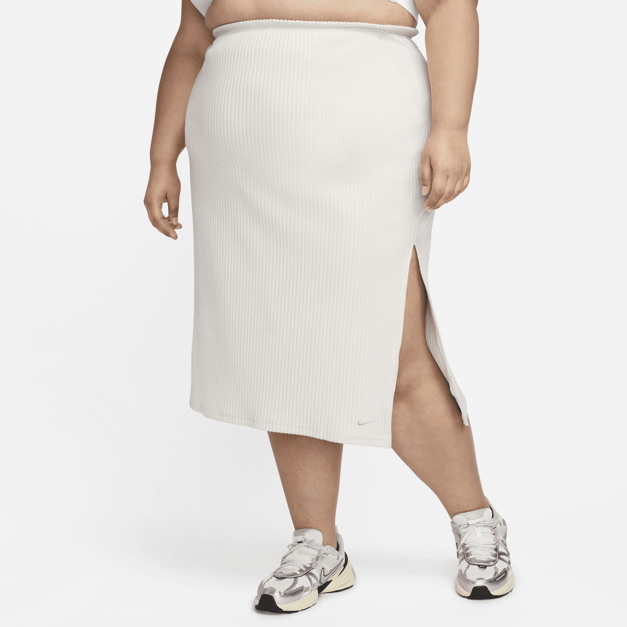 Shop Nike Women's  Sportswear Chill Knit Slim Midi Ribbed Skirt (plus Size) In Brown
