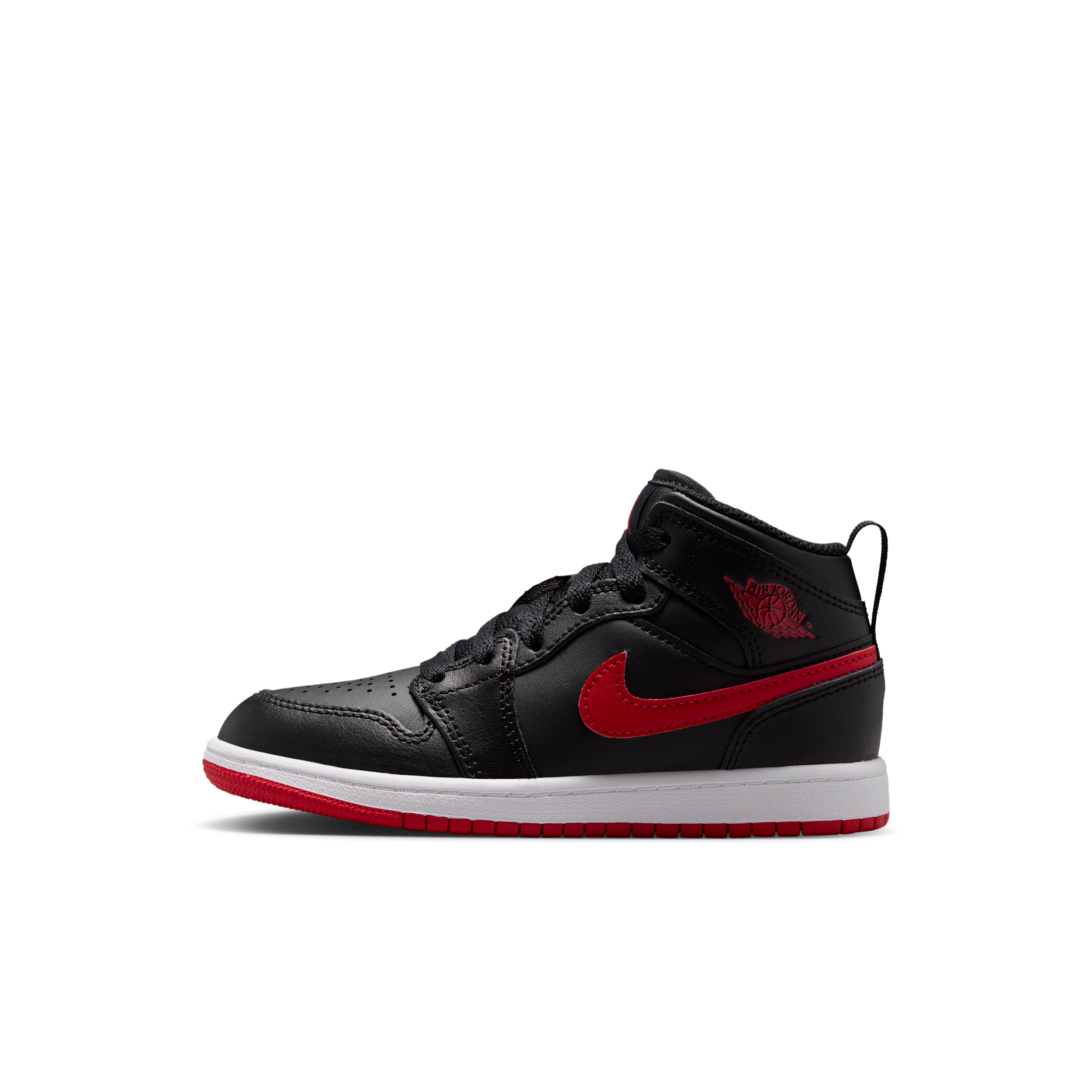Jordan Little Kids Air Retro 1 Mid Casual Shoes in Black/White/University Red Size: 1.5