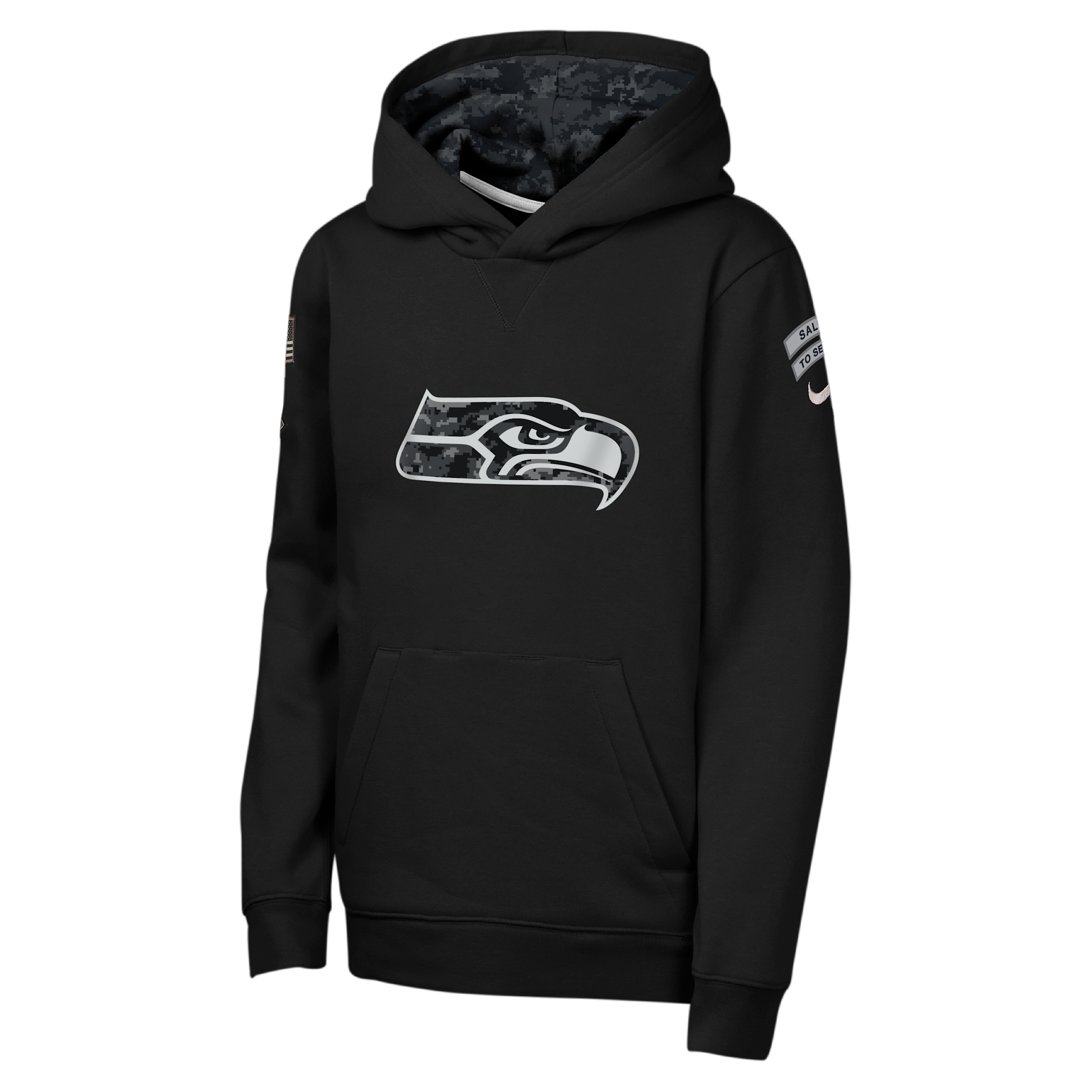 Seattle Seahawks Salute to Service Sideline Club Big Kids' Nike NFL Pullover Hoodie in Black | Z1B7NFQ8SEA-NAW