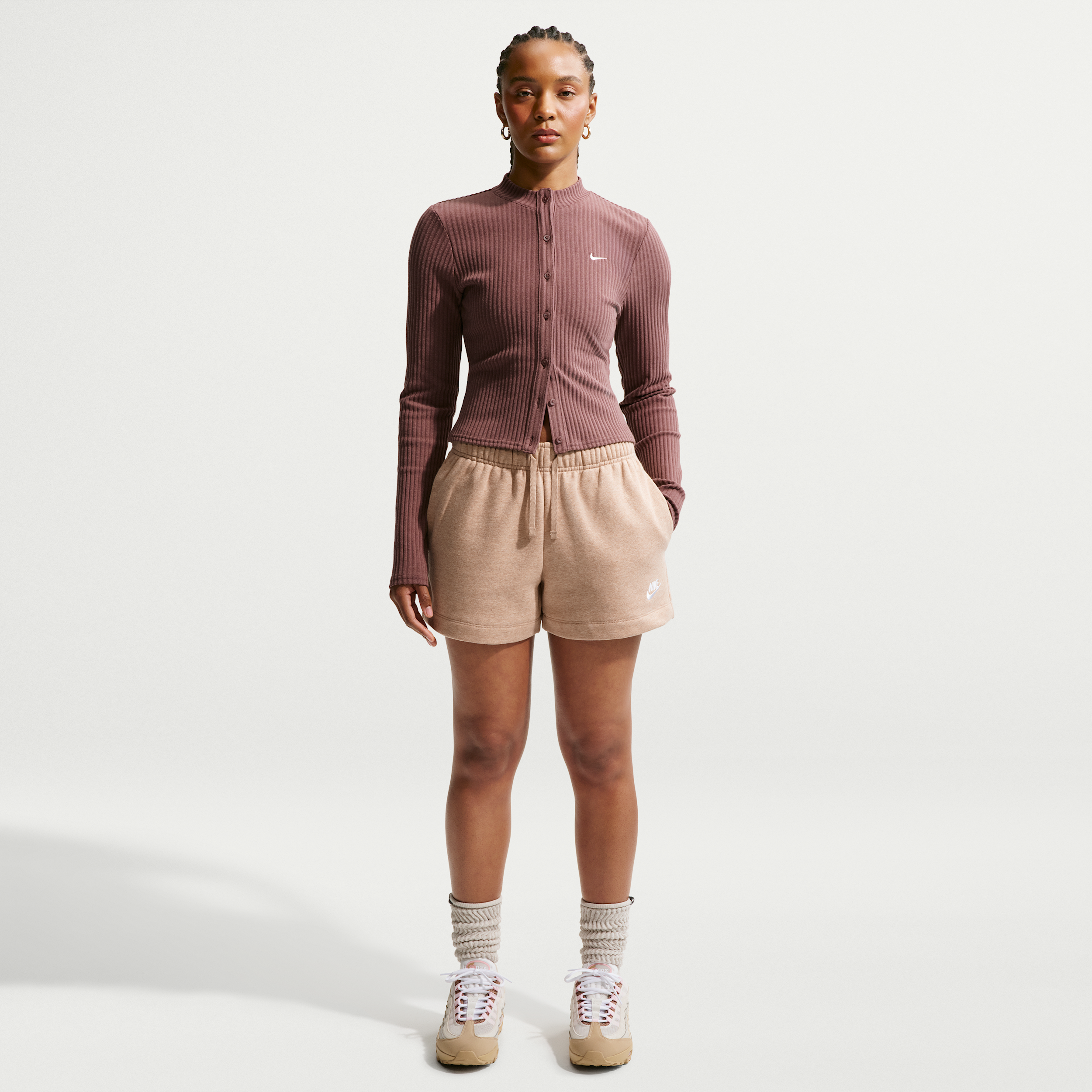 Women's Nike Sportswear Club Fleece Mid-Rise Shorts in Brown | DQ5802-248