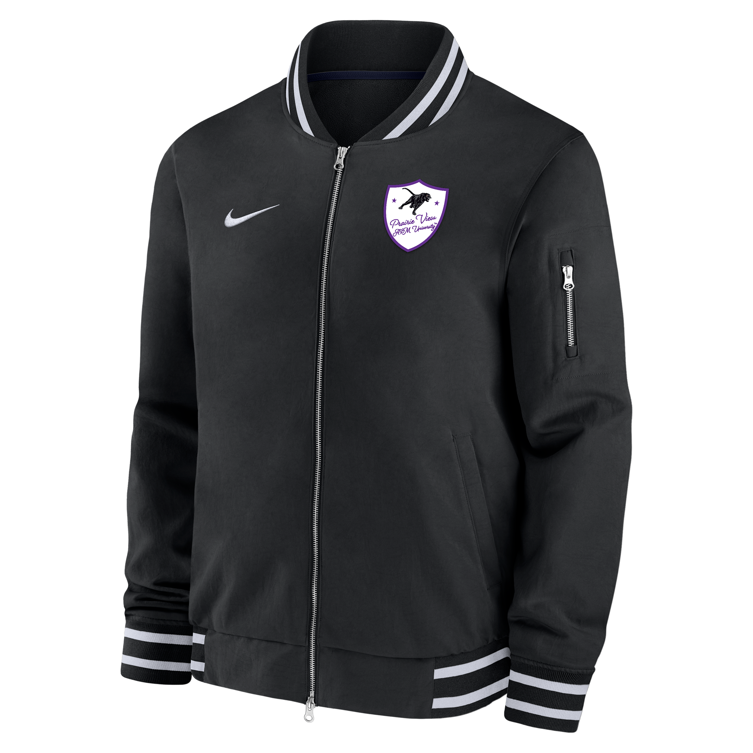 Nike Men's College (Prairie View A&M University) Bomber Jacket in Black | M62424PVUN25-BLK