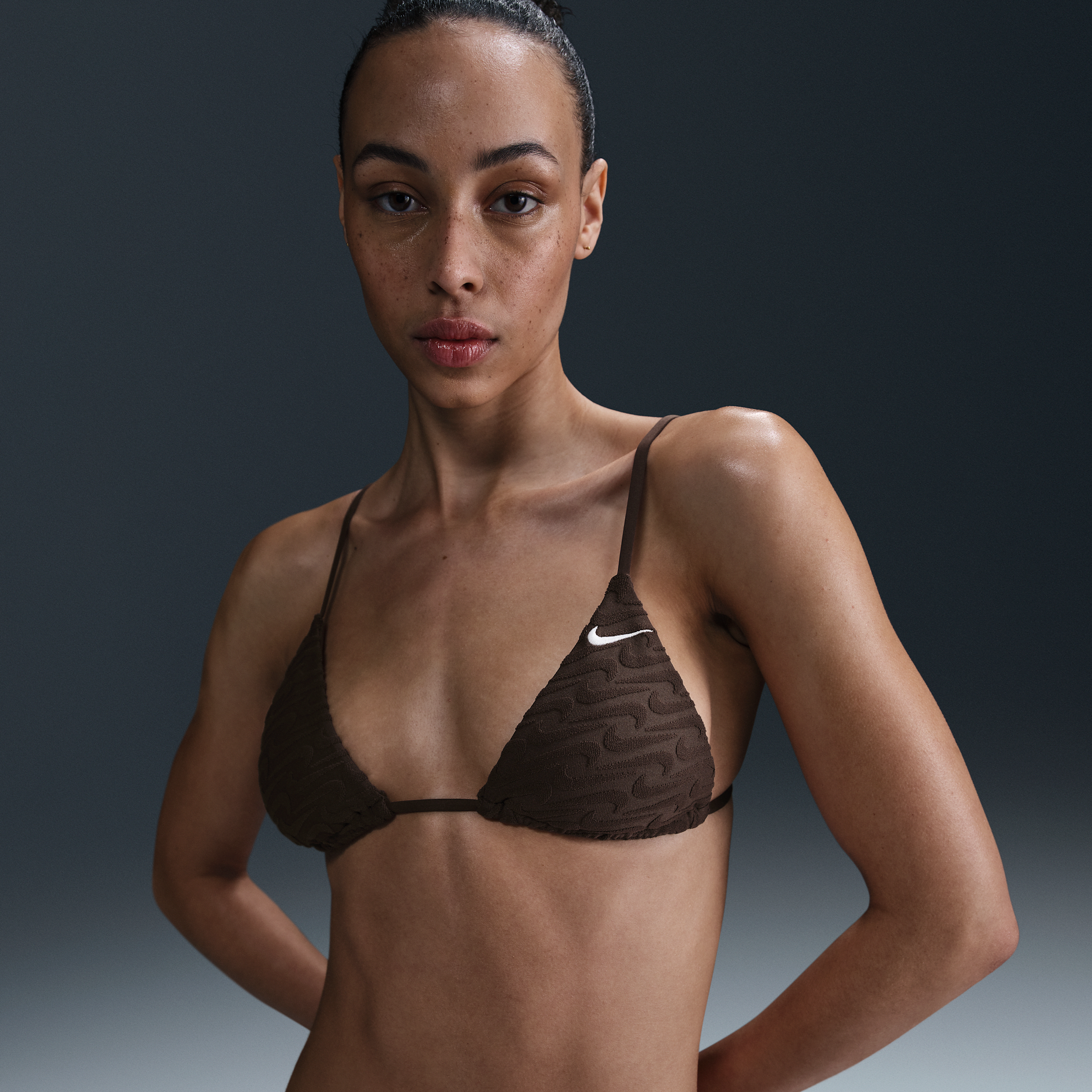 Nike Women's Swim Swoosh Link Terry Triangle Bikini Top In Brown