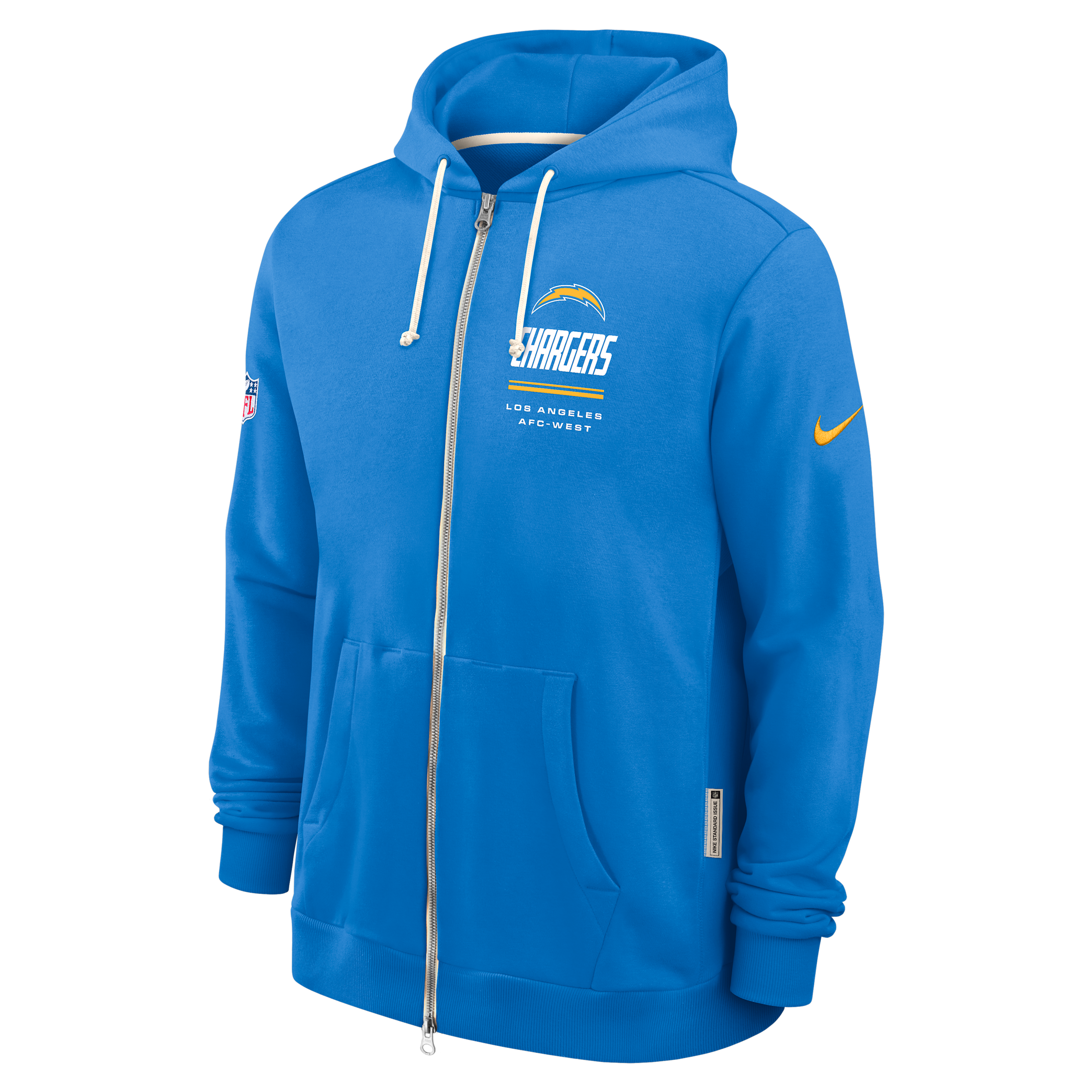 Nike Men's Los Angeles Chargers Sideline Standard Issue Quarterback Scramble Full-Zip Dri-fit Fleece Hoodie - Powder Blue