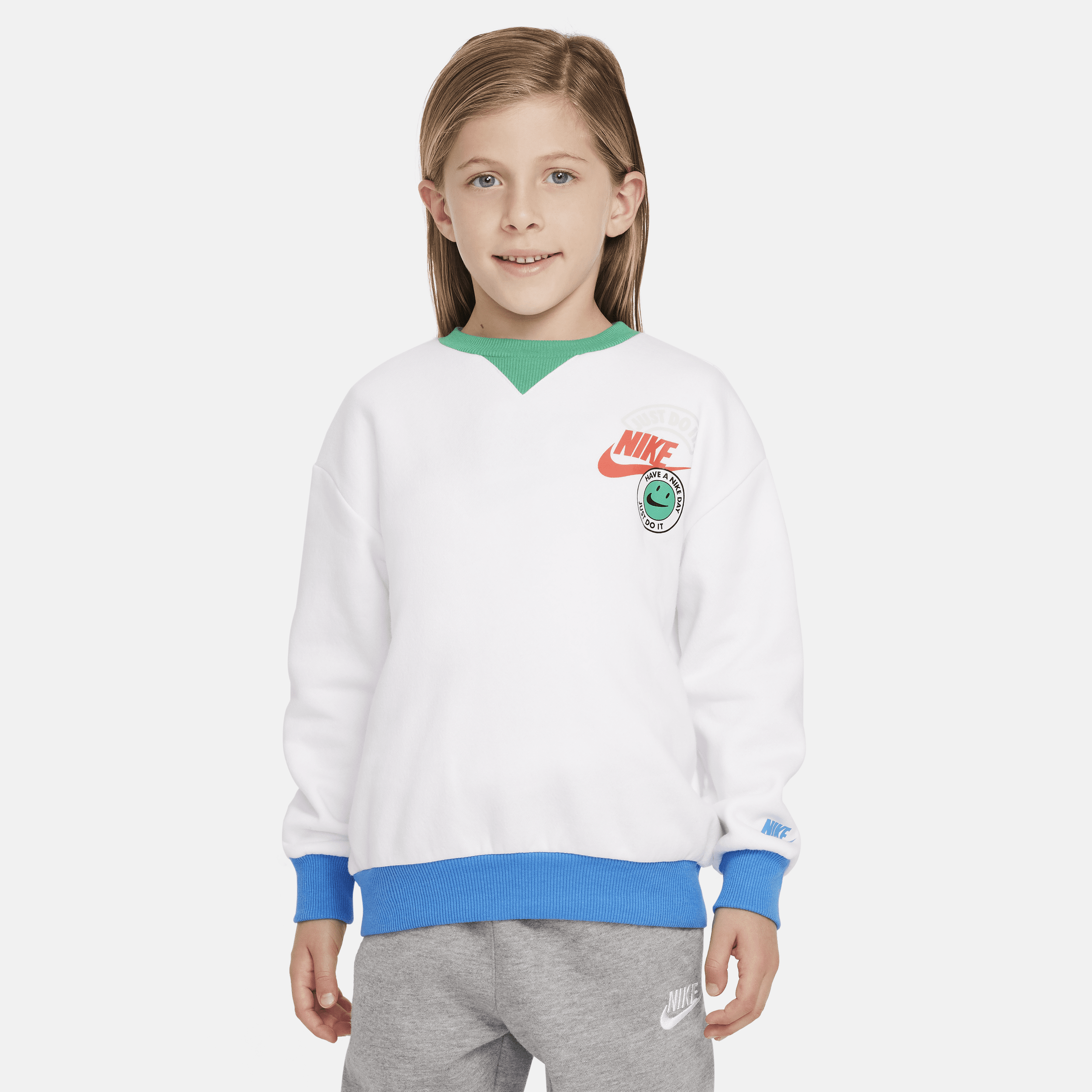 Nike Boys' Color Block Trim Crewneck Sweatshirt - Little Kid In White