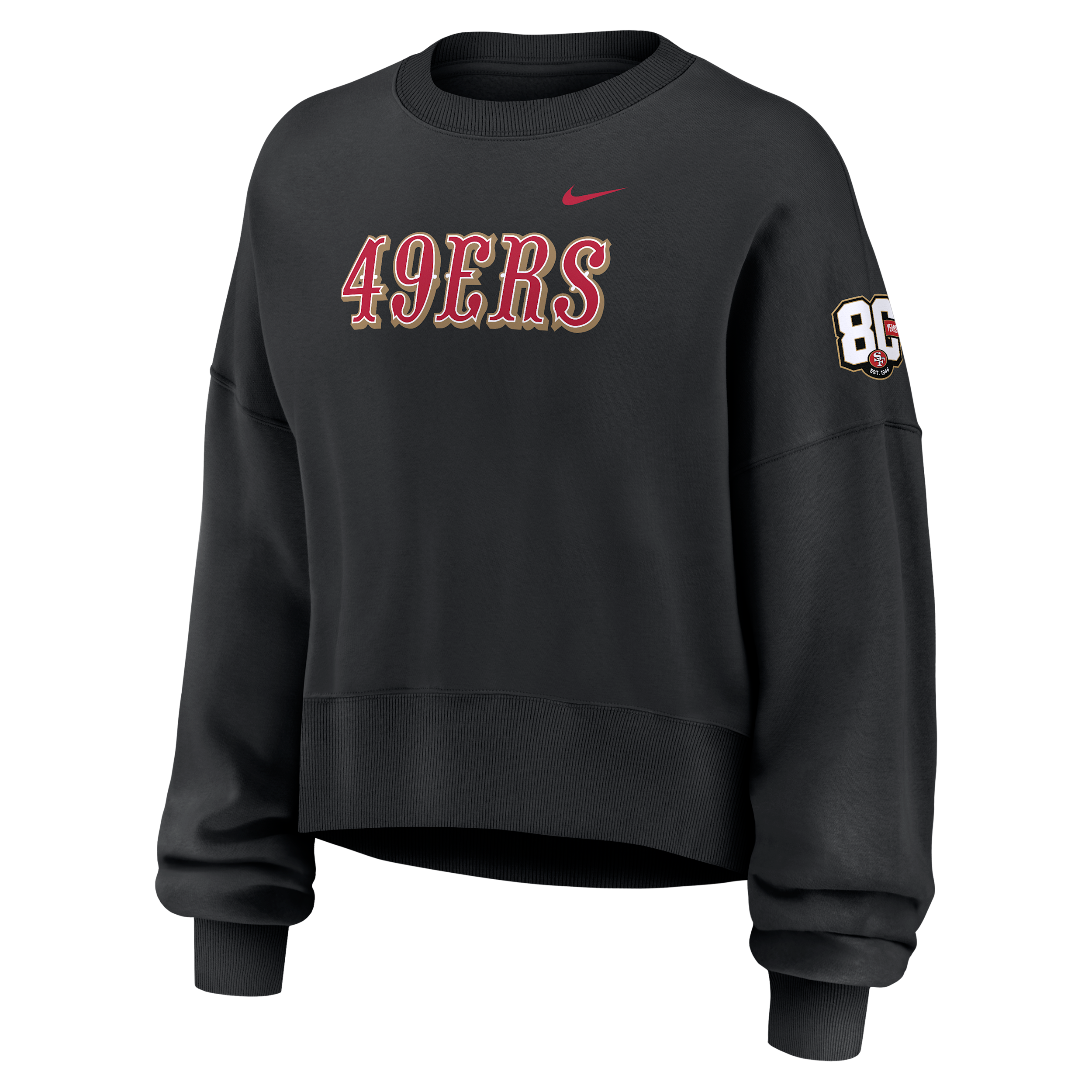 Nike Women's Black San Francisco 49ers 80th Anniversary Phoenix Oversized Tri-Blend Sweatshirt - Black