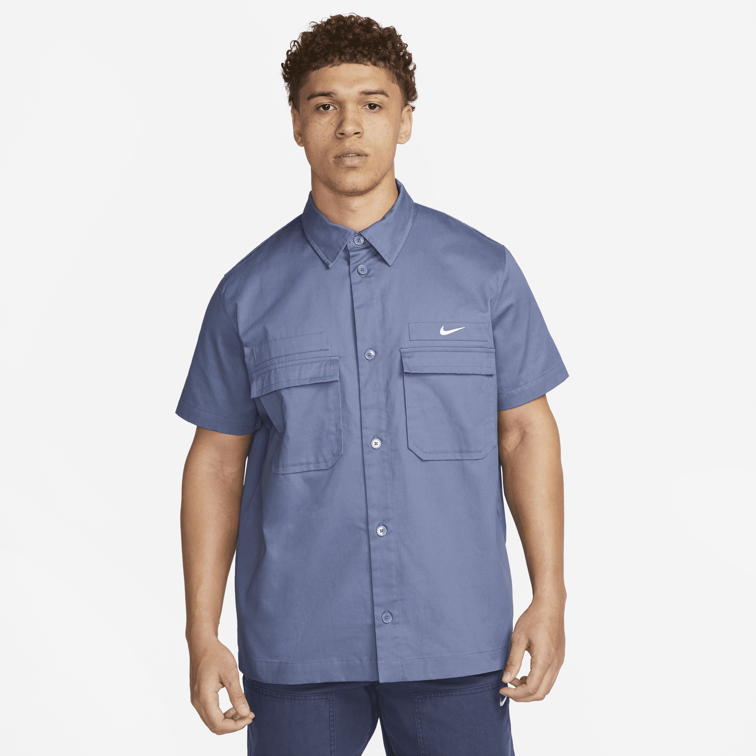 Nike Life Men's Woven Military Short-Sleeve Button-Down Shirt.