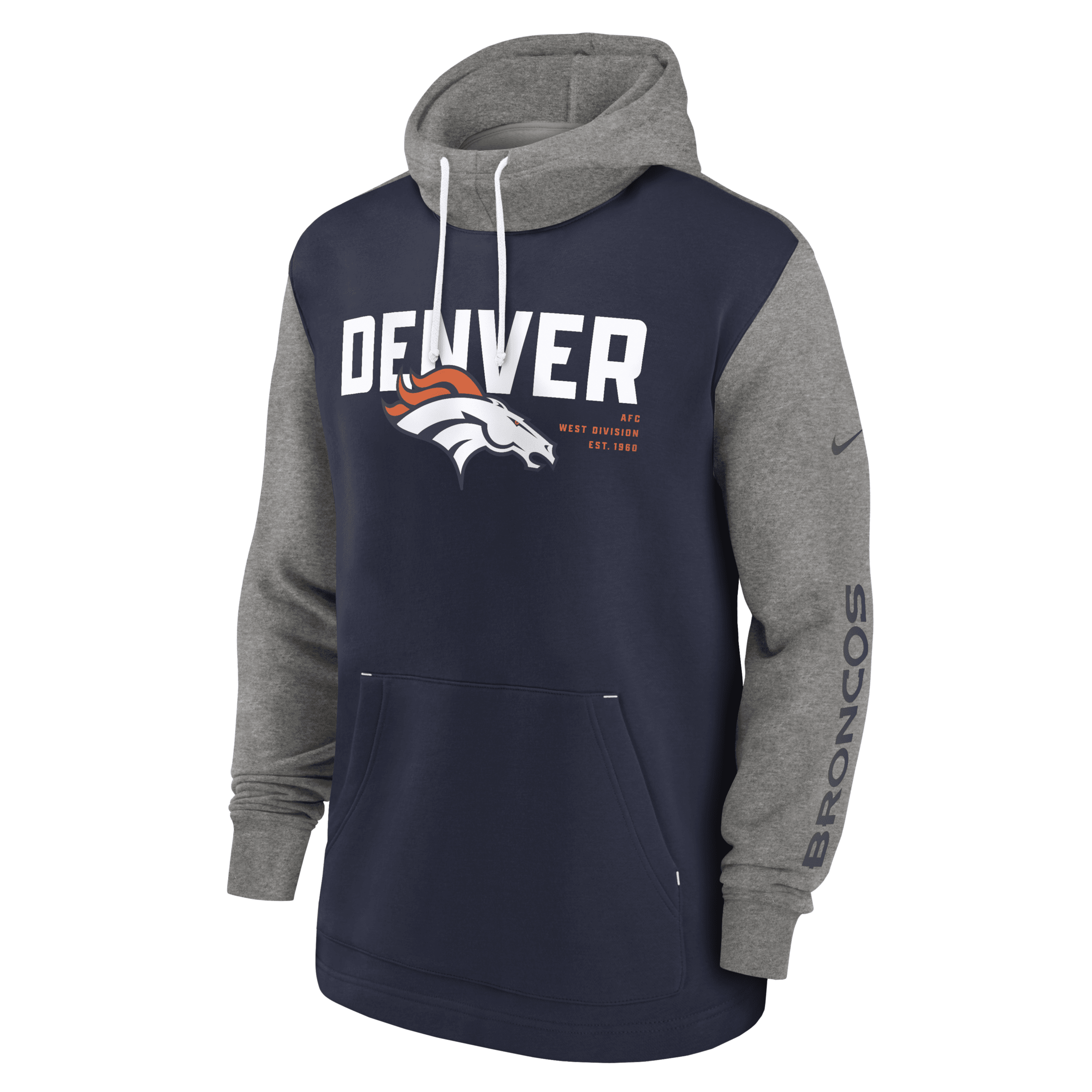 Nike Denver Broncos Color Block Men's Nfl Pullover Hoodie In Blue