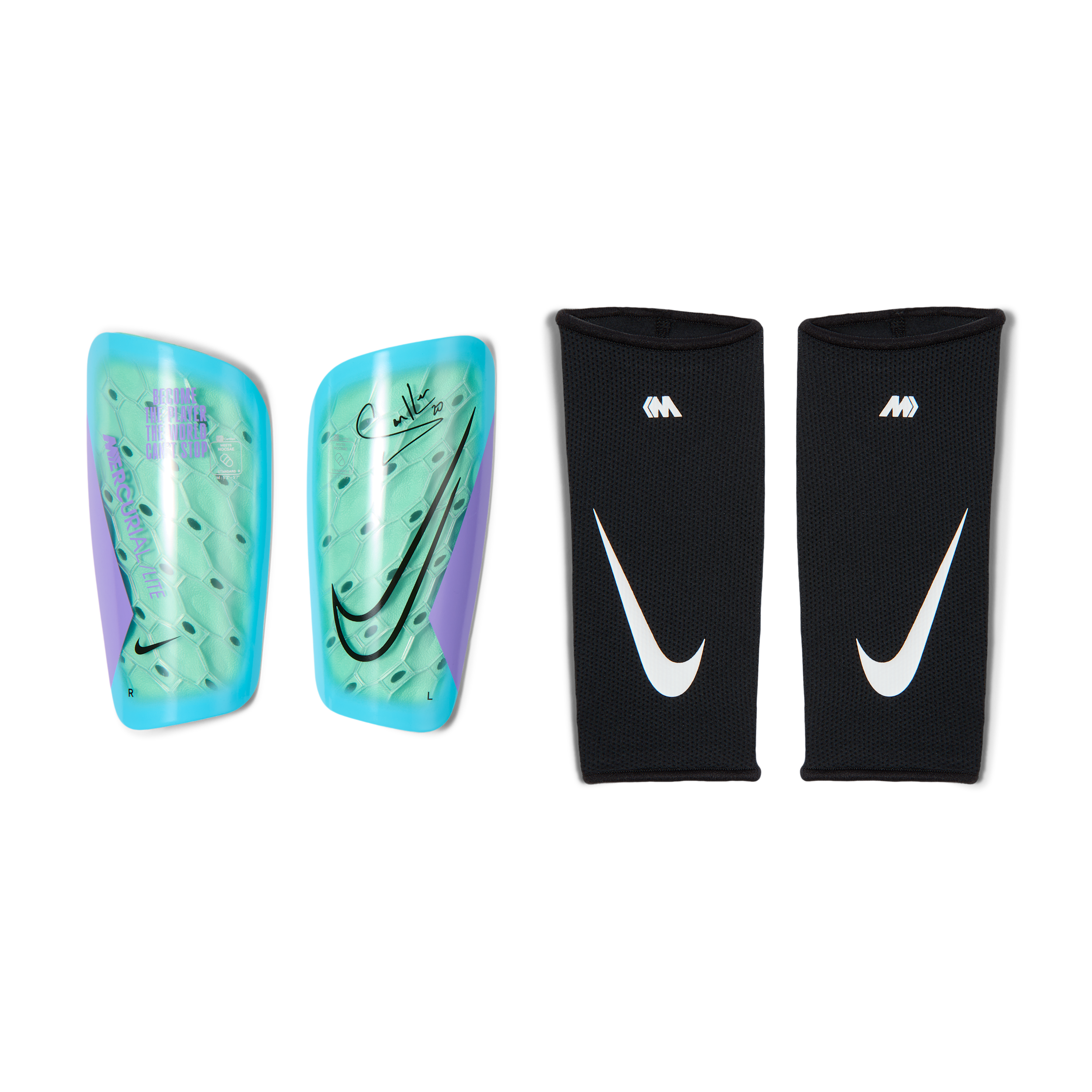 Nike Mercurial Lite Sam Kerr Soccer Shin Guards, Medium, Green Glow/Atomic Violet