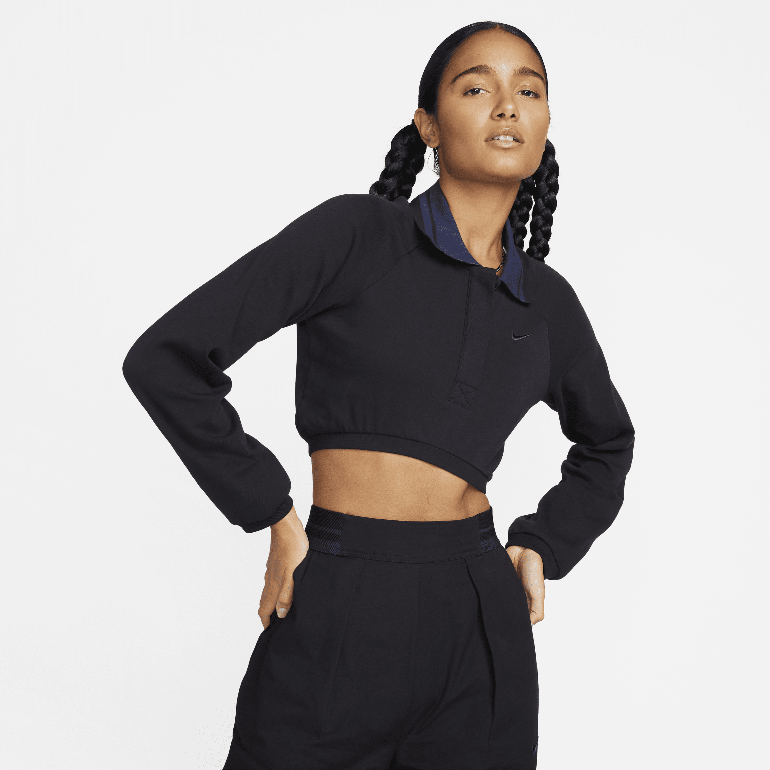 Shop Nike Women's  Sportswear Collection Cropped Long-sleeve Polo In Black