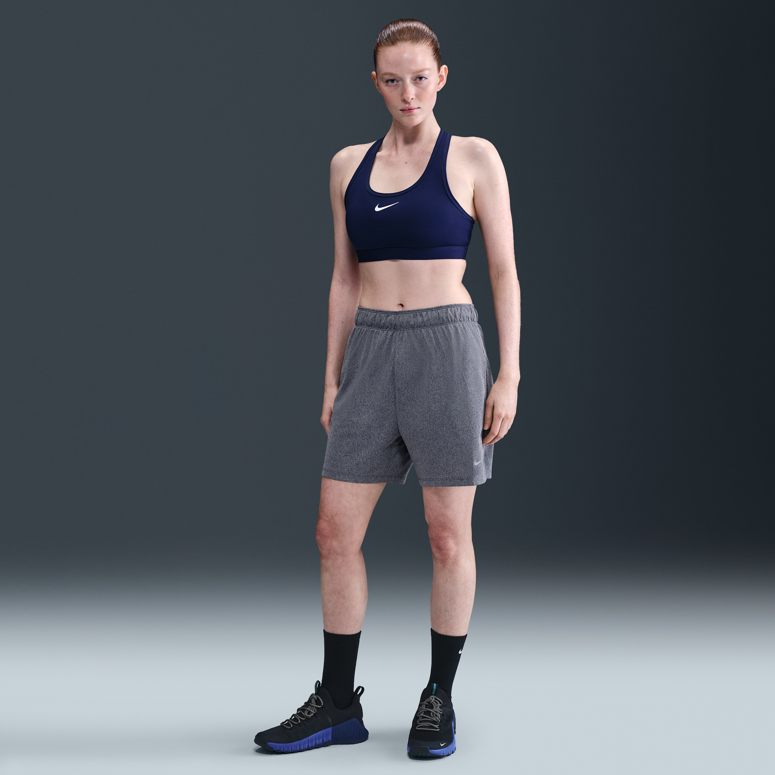 Nike Women's Attack Dri-FIT Fitness Mid-Rise 5" Unlined Shorts in Blue | DX6024-410