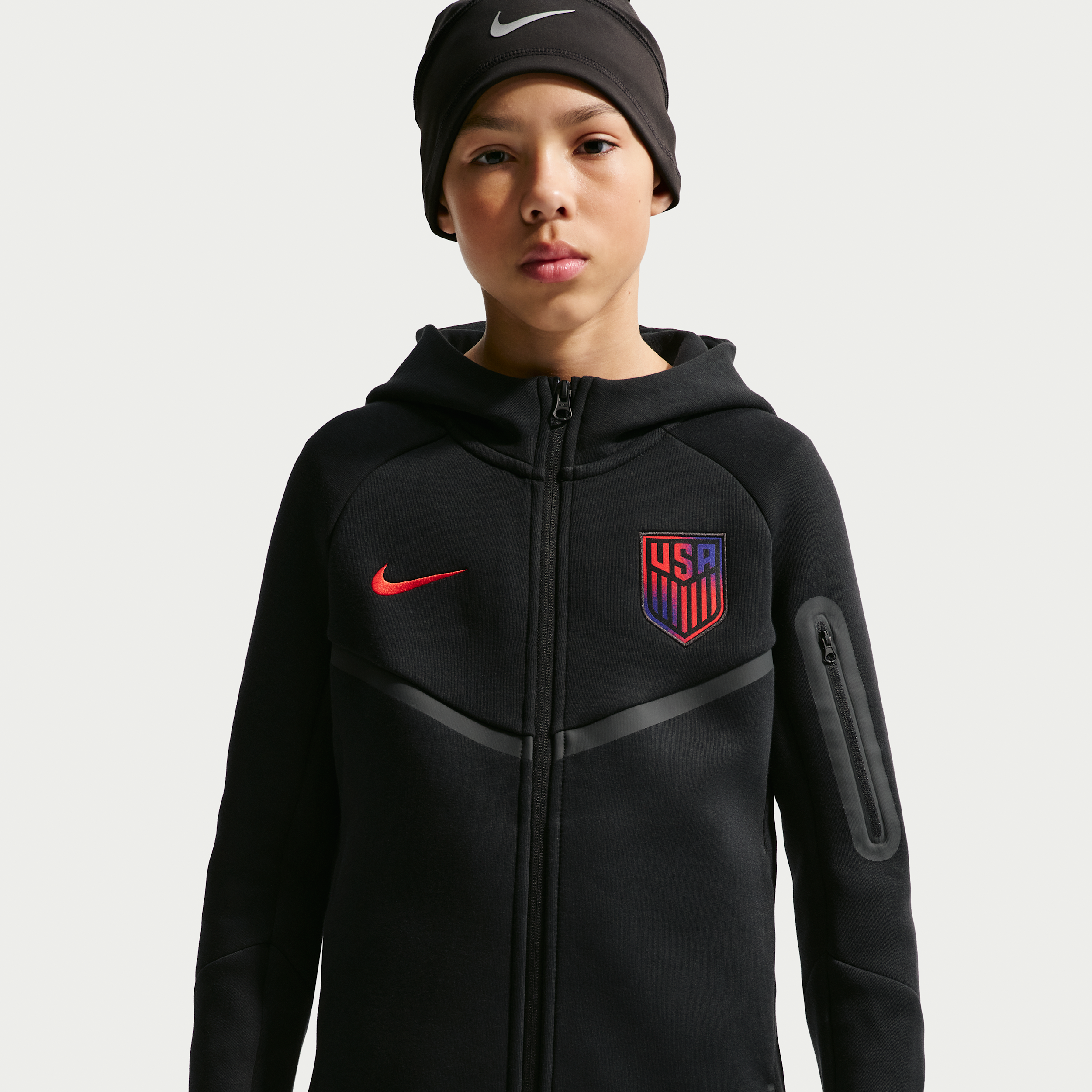 USMNT Tech Fleece Big Kids' (Boys') Nike Soccer Full-Zip Hoodie in Black | II7070-010